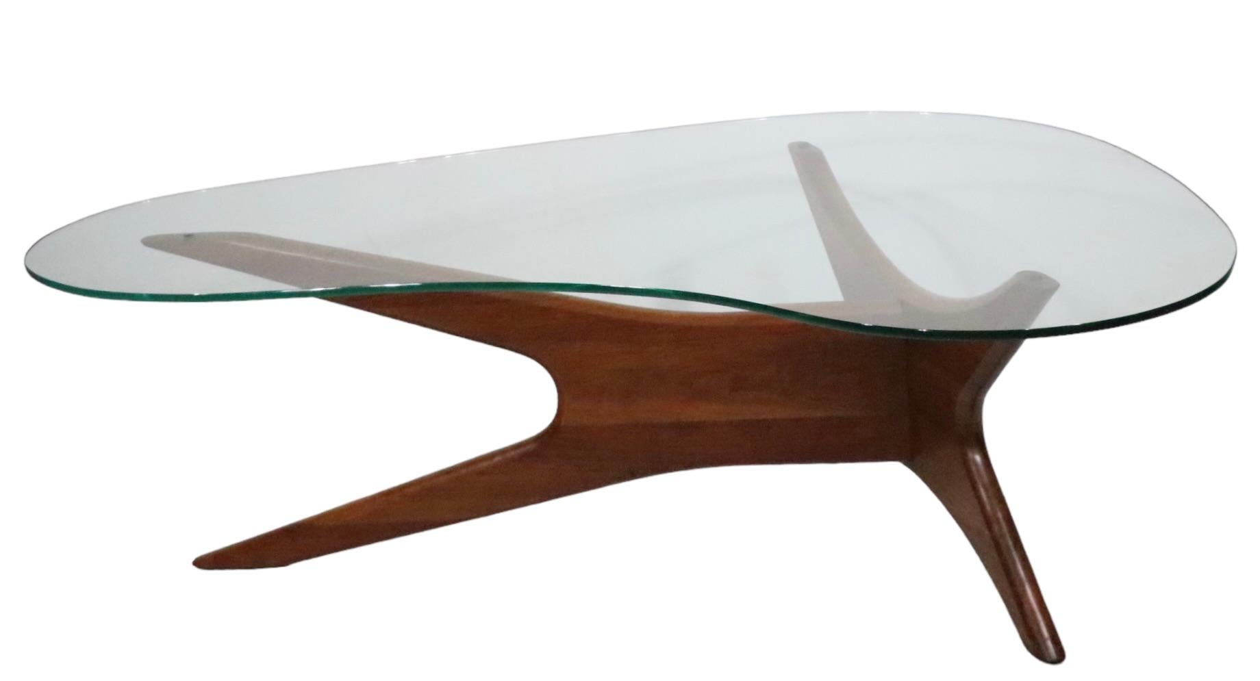 Mid Century Glass Top Jax Coffee Table by Adrian Pearsall w Sculpted Walnut Base 2