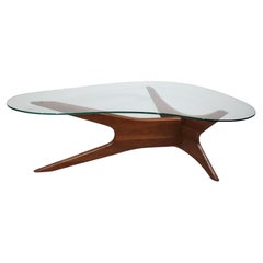 Mid Century Glass Top Jax Coffee Table by Adrian Pearsall w Sculpted Walnut Base