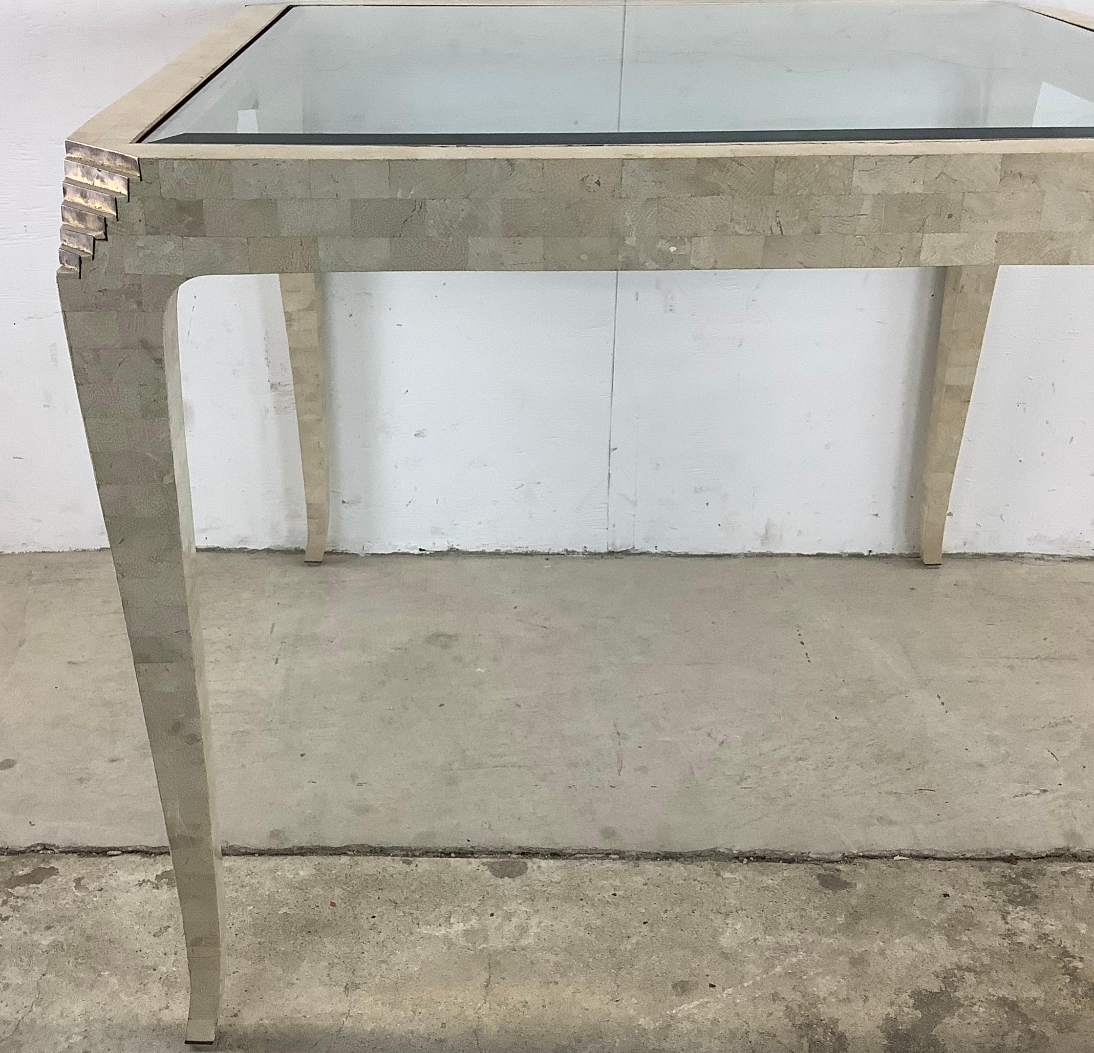 Mid-Century Glass Top Tessellated Game Table Attributed Maitland Smith 9