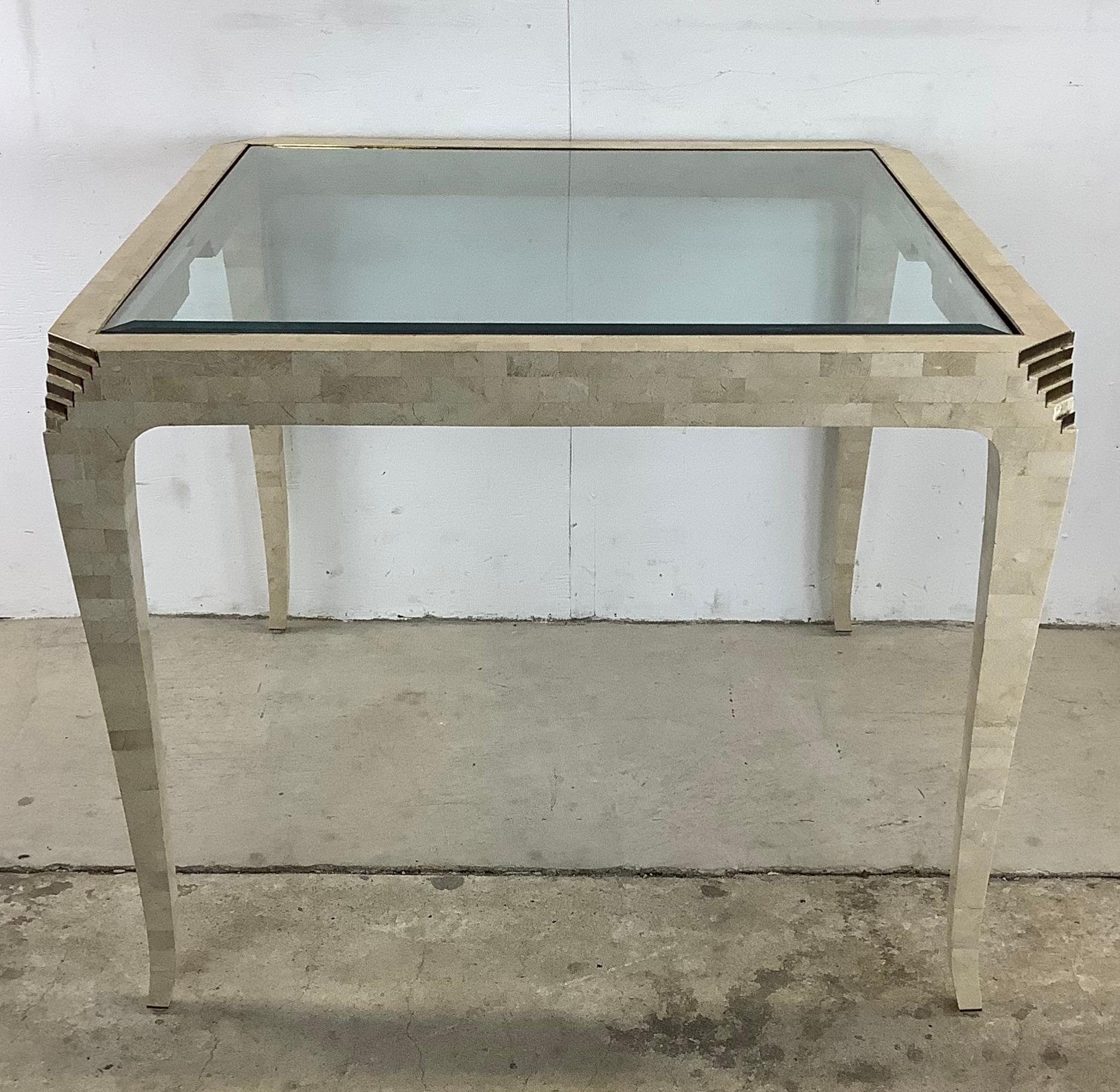 Mid-Century Glass Top Tessellated Game Table Attributed Maitland Smith For Sale 1