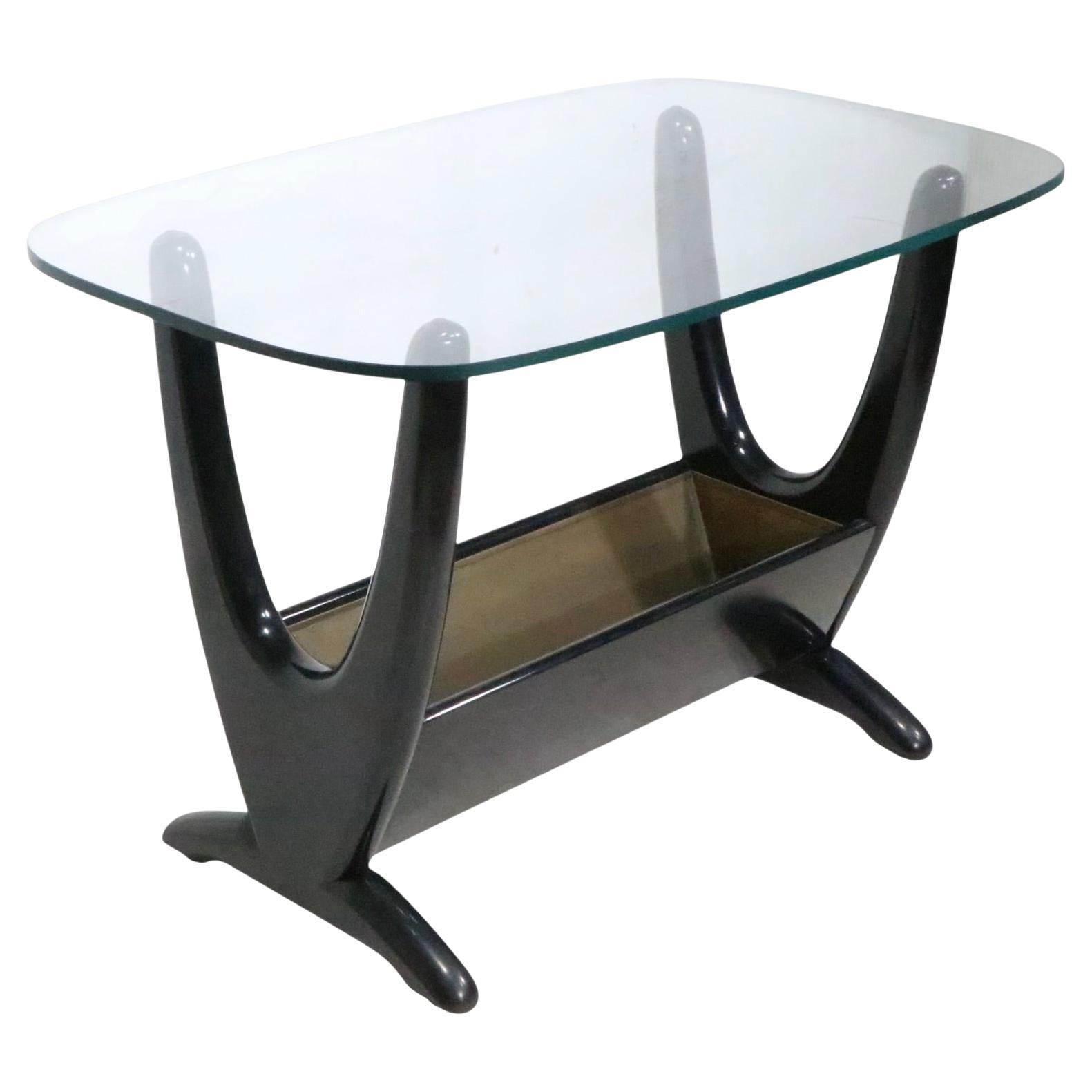 Mid Century Glass Top Wood Base Side End Table att. to Pearsall c. 1950/60's