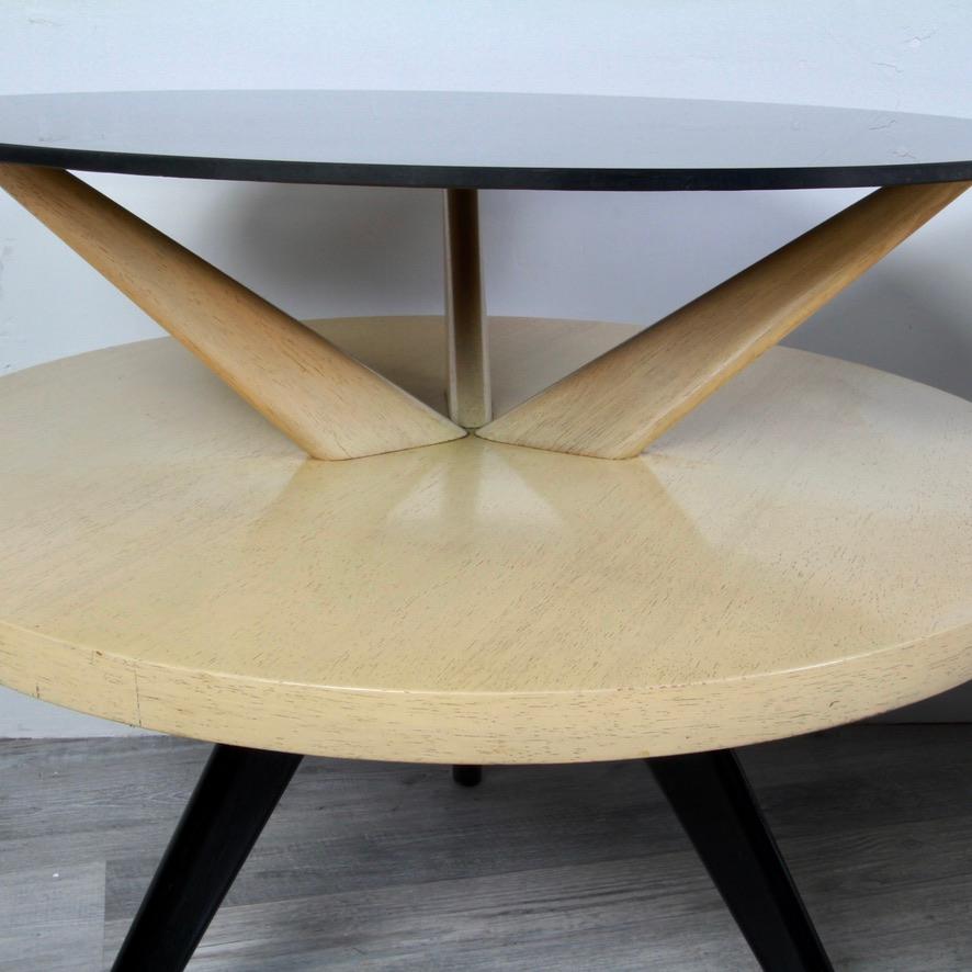 American Mid Century Glass Topped Tripod Tables