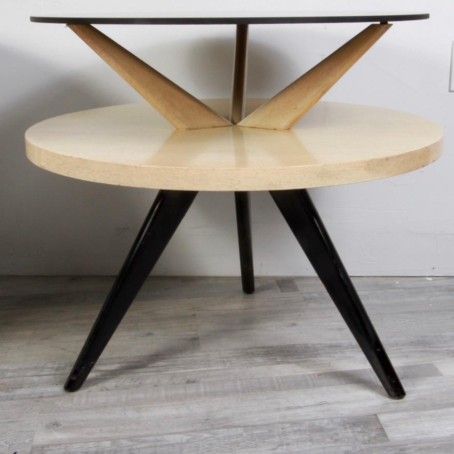 Mid Century Glass Topped Tripod Tables 1