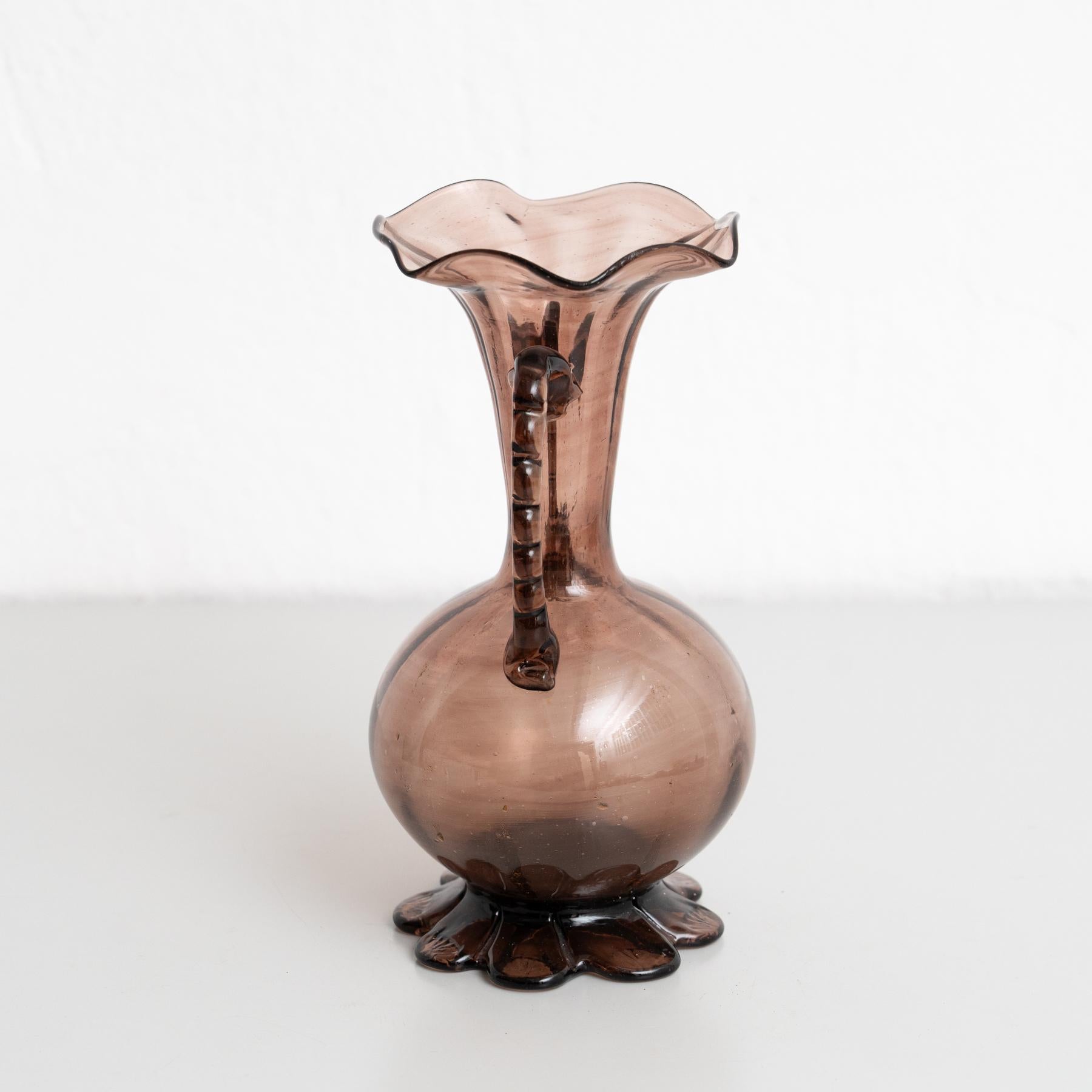 Spanish Mid Century Glass Vase – Blown Glass in Aubergine Purple For Sale