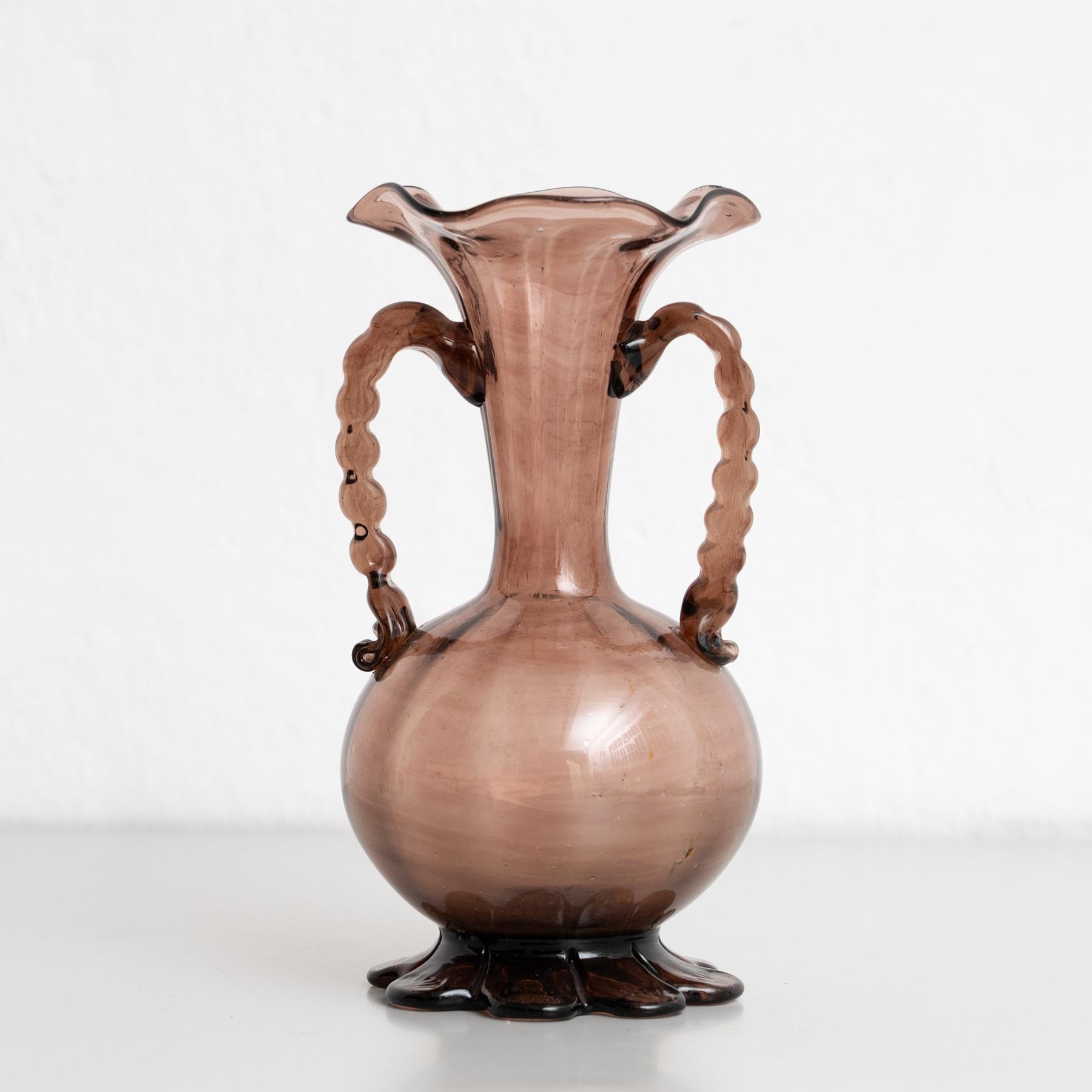 20th Century Mid Century Glass Vase – Blown Glass in Aubergine Purple For Sale