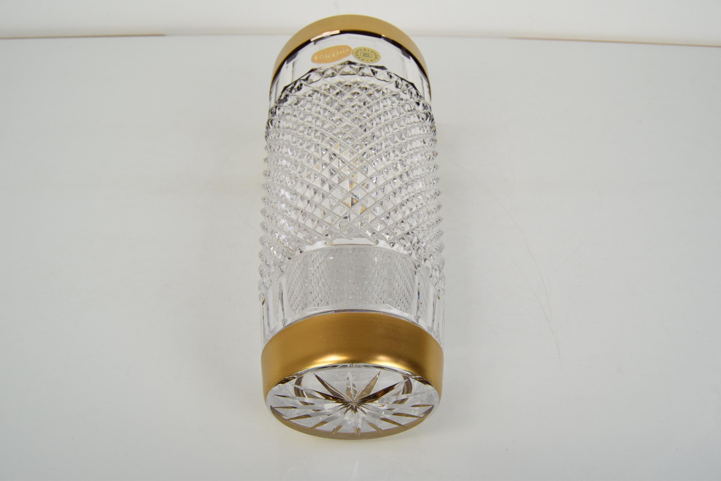 Rock Crystal Mid-Century Glass Vase, Bohemia Crystal, circa 1960's For Sale