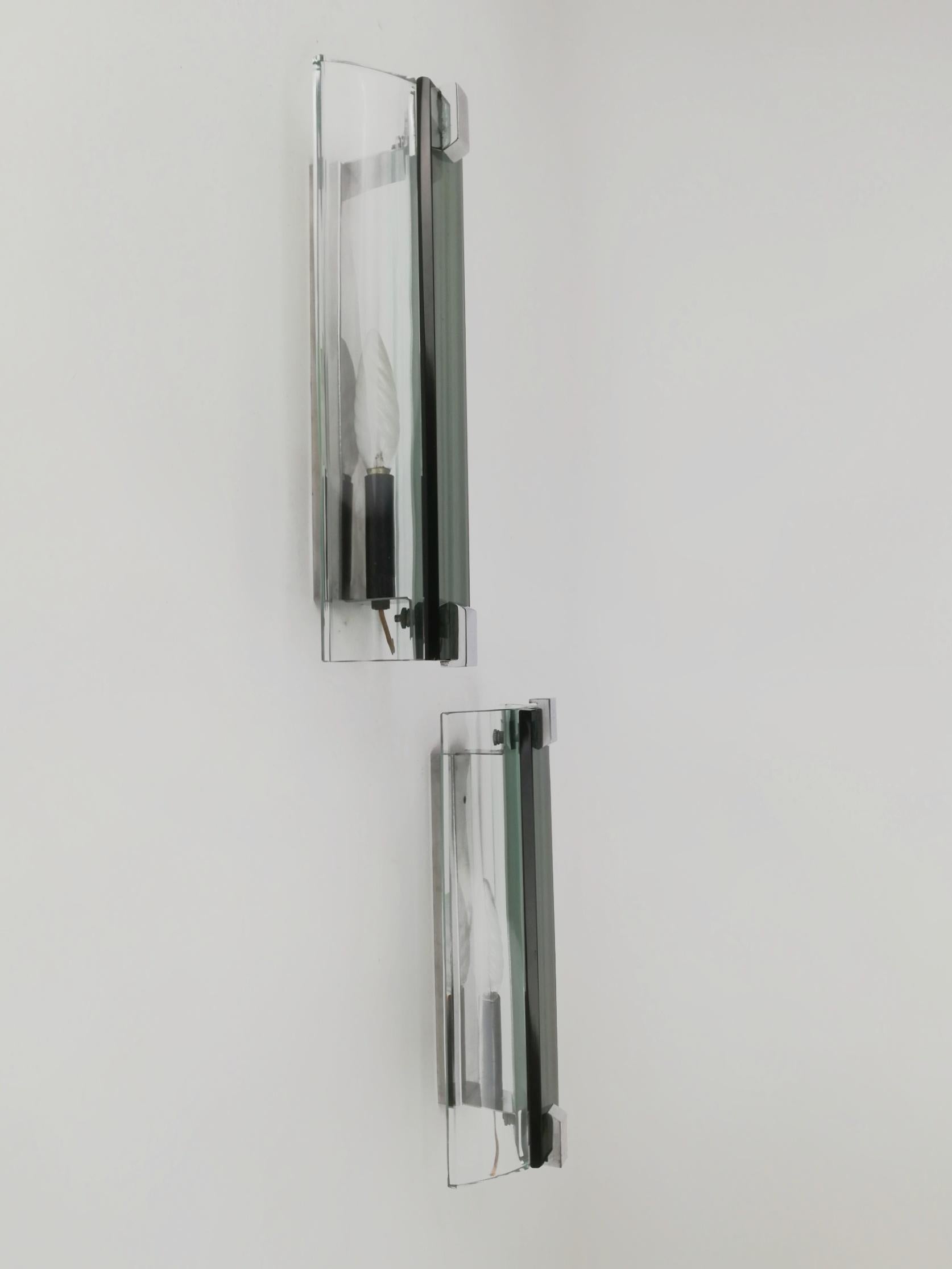 Mid-Century Glass Wall Sconces from Veca, Italy, 1970s, Set of 2 10