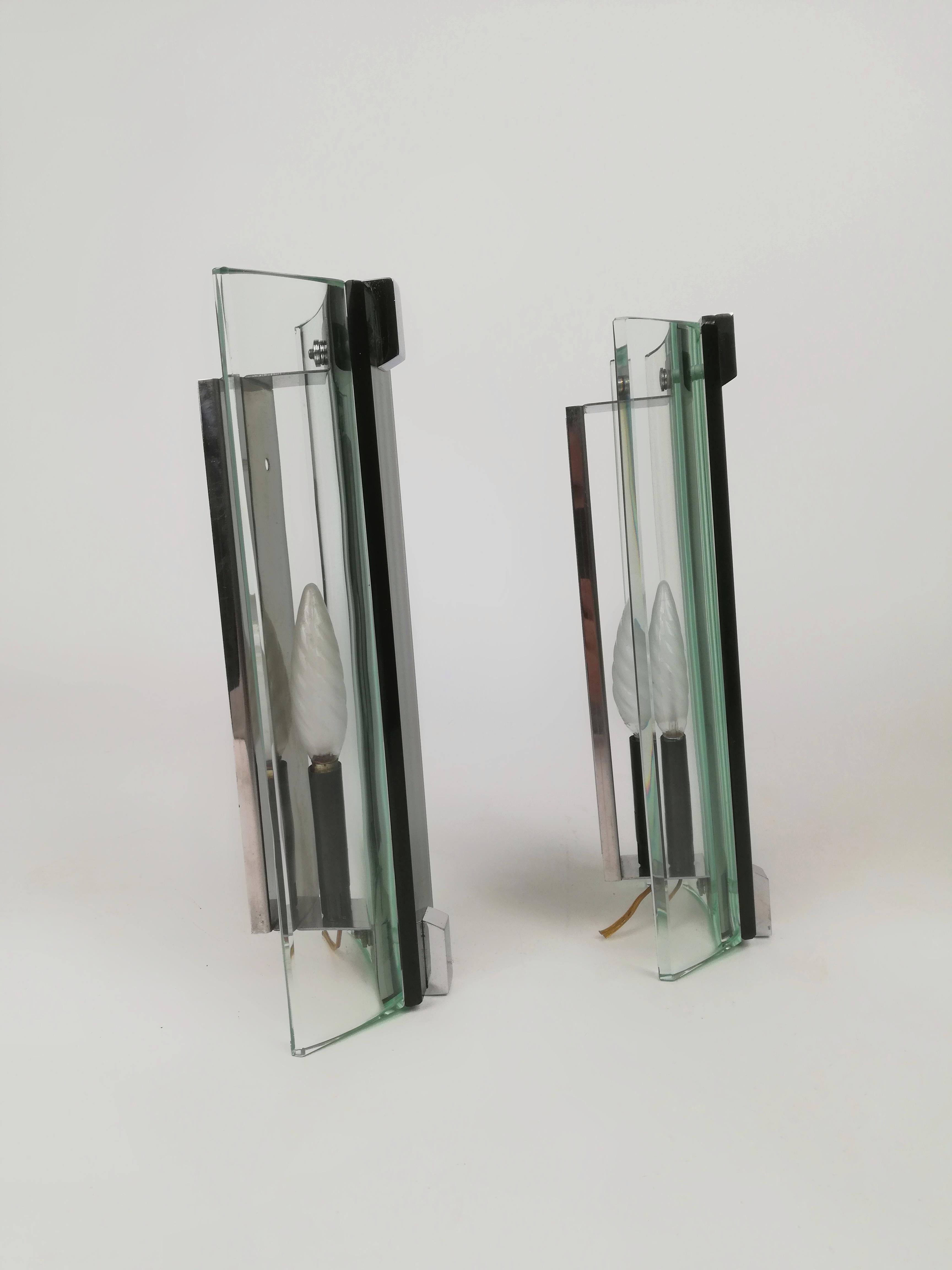 20th Century Mid-Century Glass Wall Sconces from Veca, Italy, 1970s, Set of 2