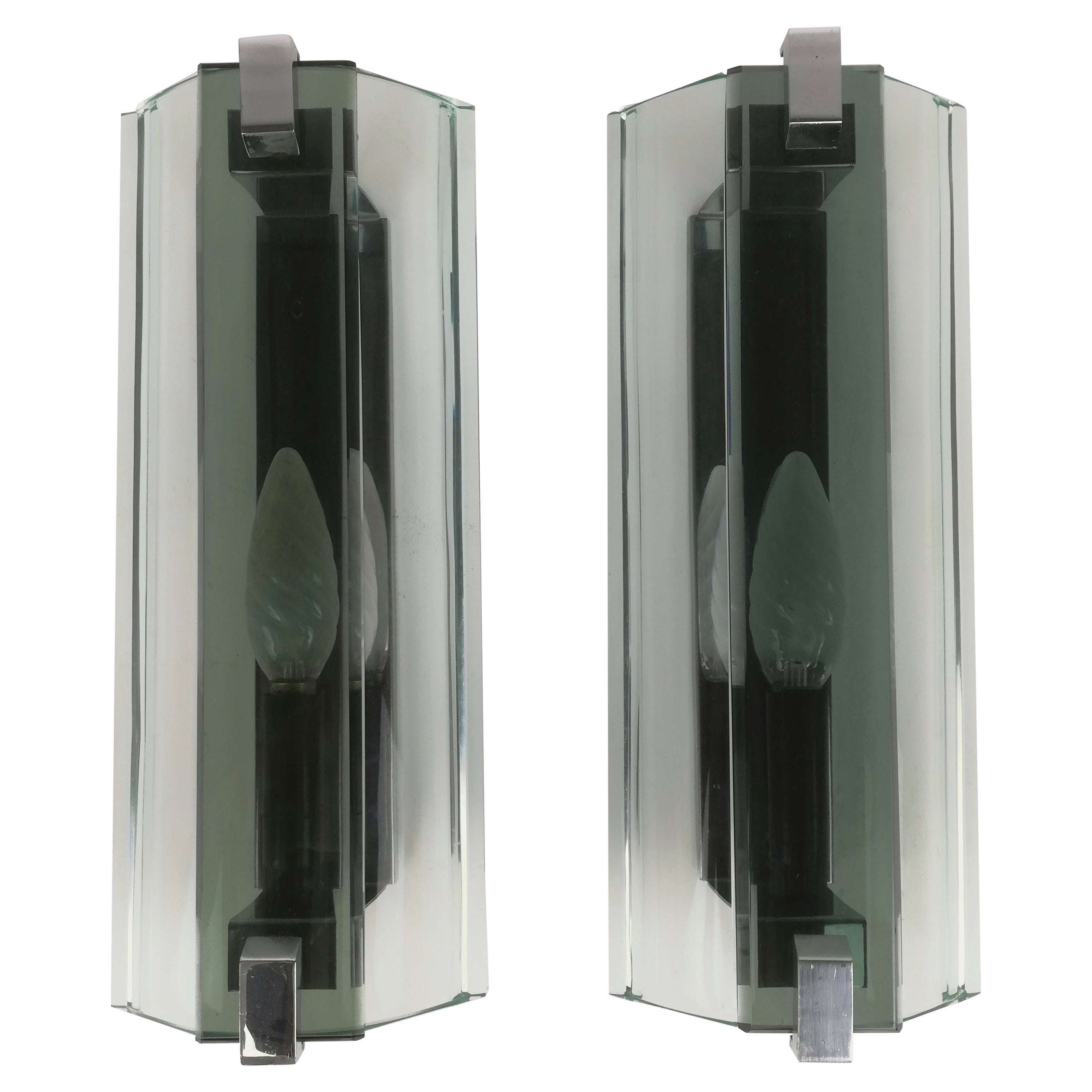 Set di 2 lampade da parete in vetro di metà secolo di Veca, Italia, anni '70