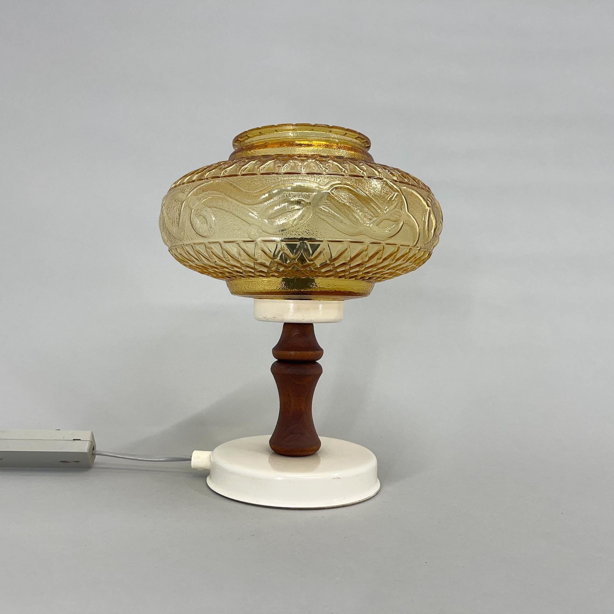 Mid-Century Modern Mid-Century Glass & Wood Table Lamp, Czechoslovakia For Sale