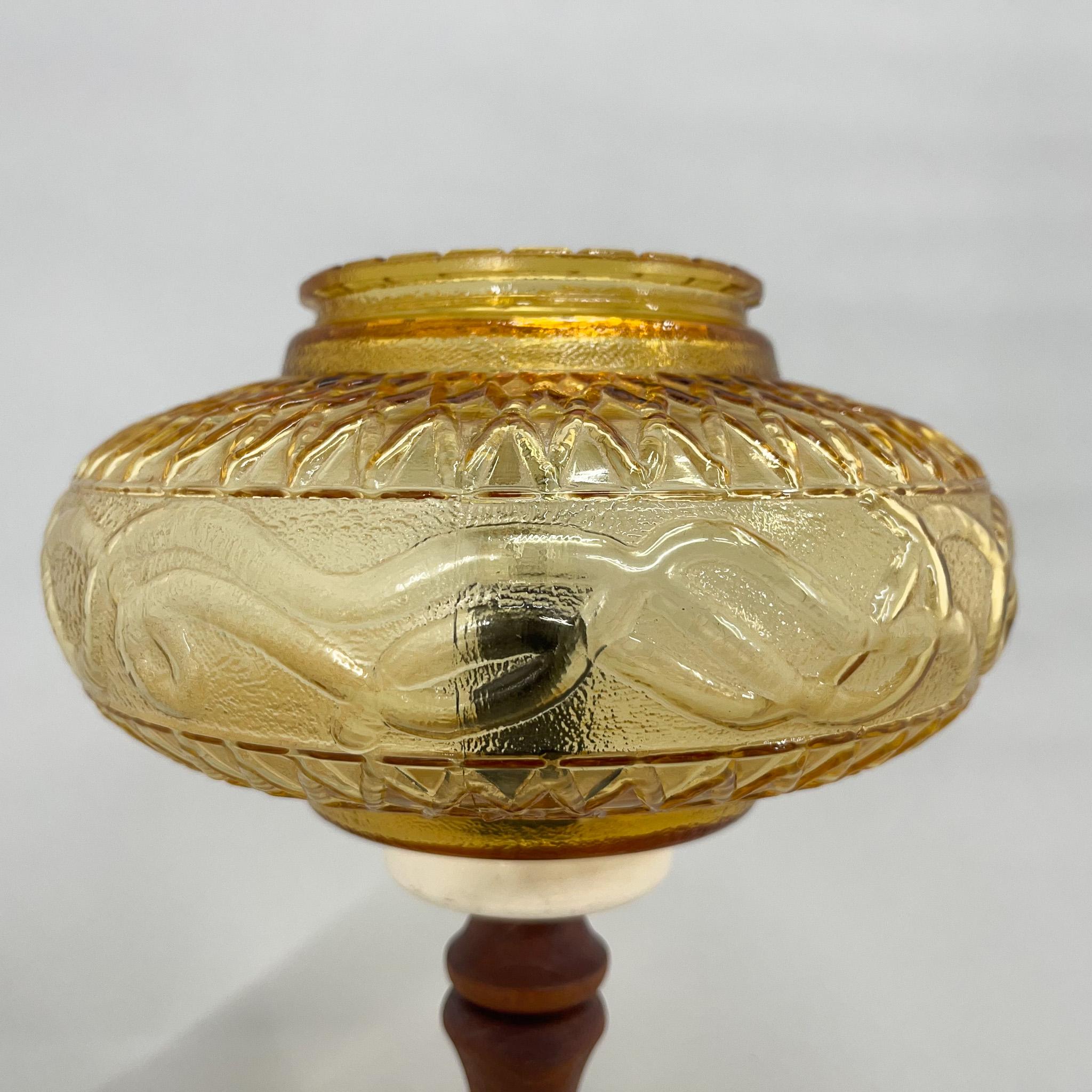Mid-Century Glass & Wood Table Lamp, Czechoslovakia In Good Condition For Sale In Praha, CZ