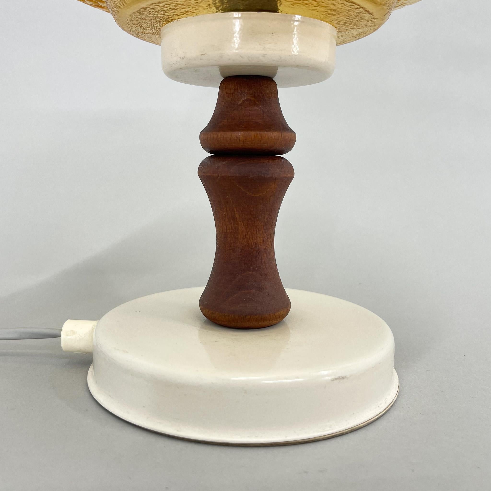 Late 20th Century Mid-Century Glass & Wood Table Lamp, Czechoslovakia For Sale