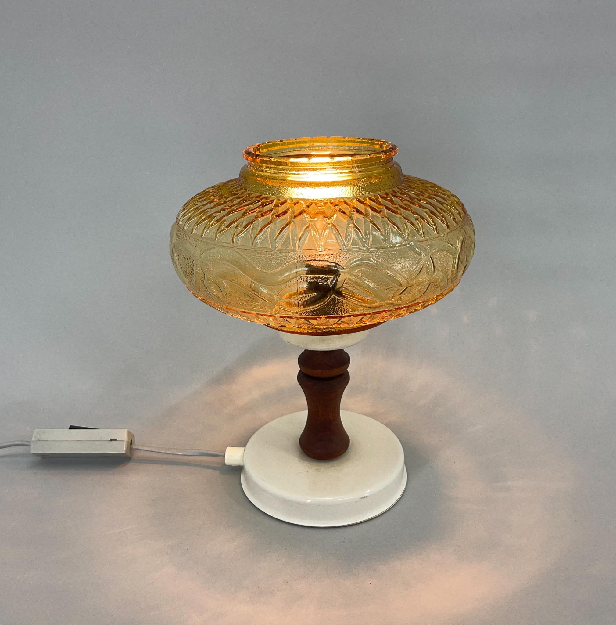 Mid-Century Glass & Wood Table Lamp, Czechoslovakia For Sale 2