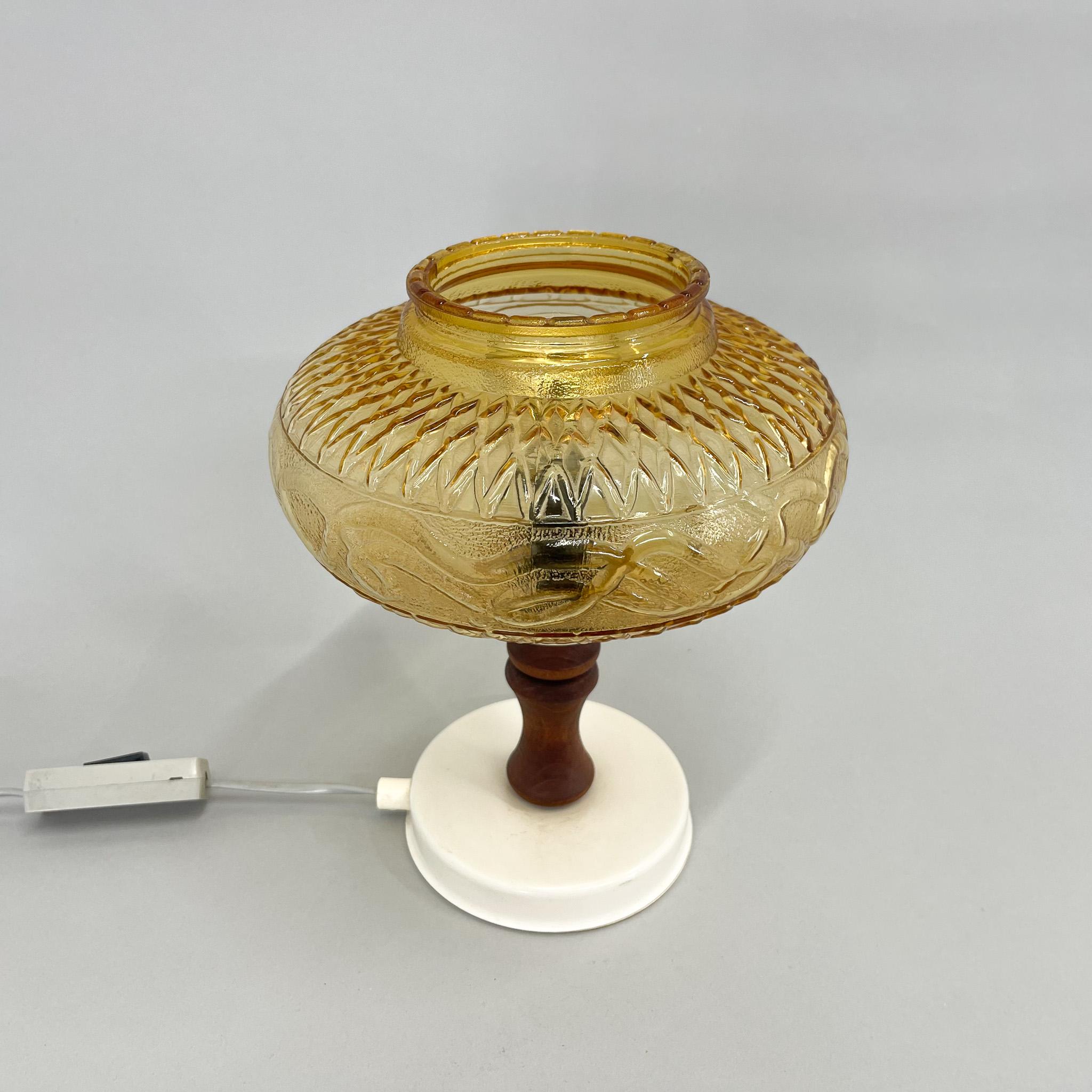 Mid-Century Glass & Wood Table Lamp, Czechoslovakia For Sale 3