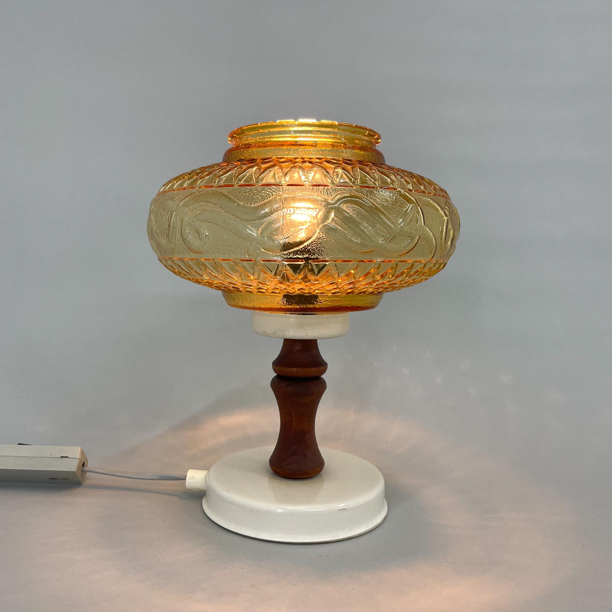 Mid-Century Glass & Wood Table Lamp, Czechoslovakia For Sale 4