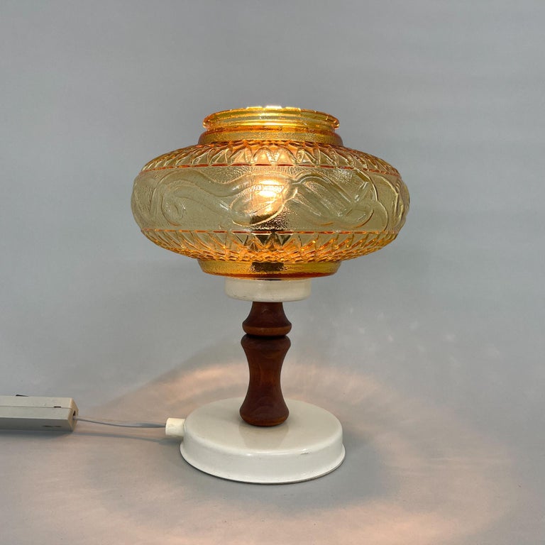 MidCentury Glass and Wood Table Lamp, Czechoslovakia For Sale at 1stDibs