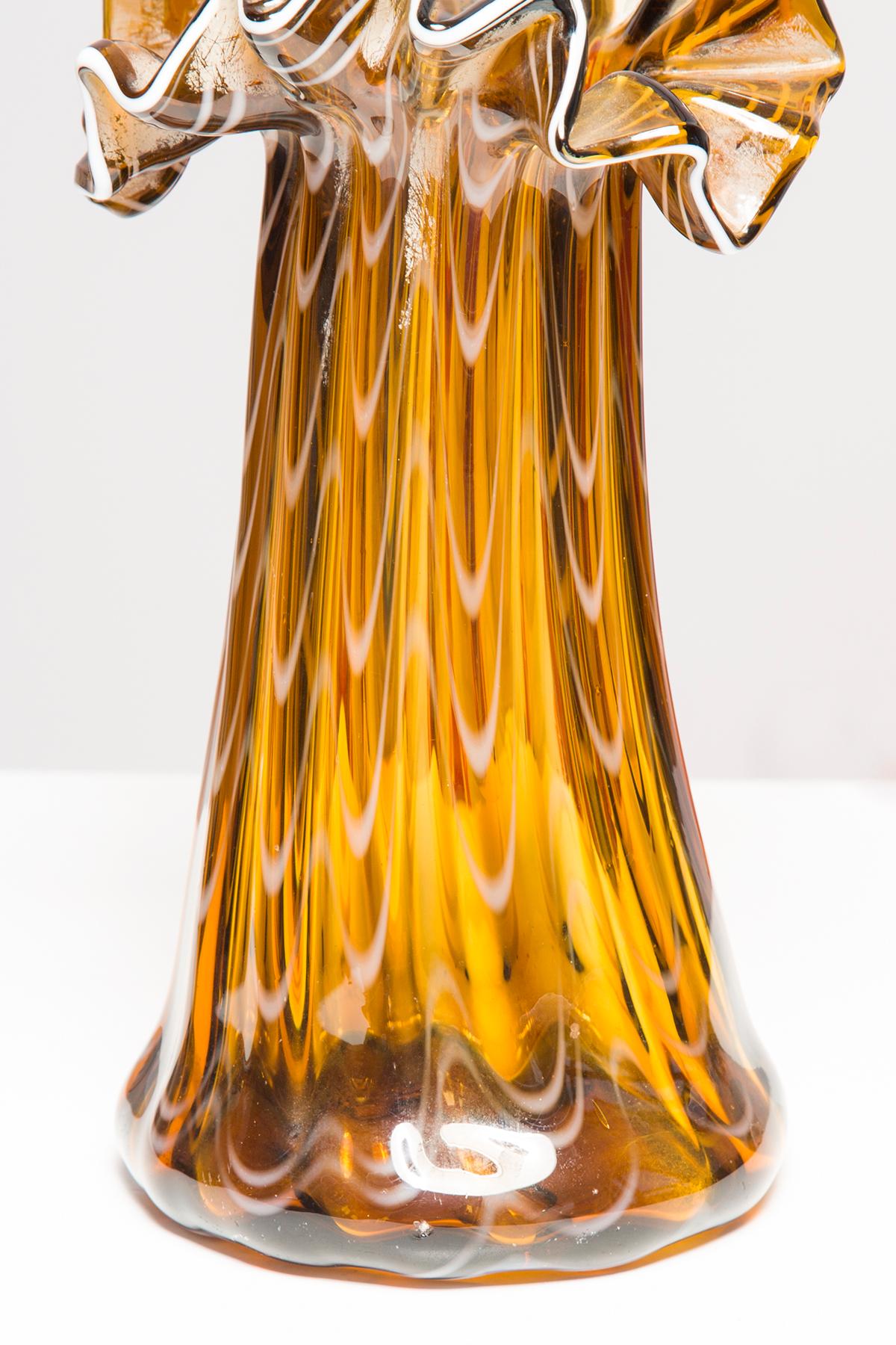 20th Century Mid Century Glass Yellow and White Small Vase with a Frill, Europe, 1960s For Sale