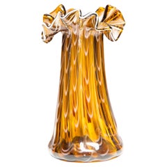 Mid Century Glass Yellow and White Small Vase with a Frill, Europe, 1960s