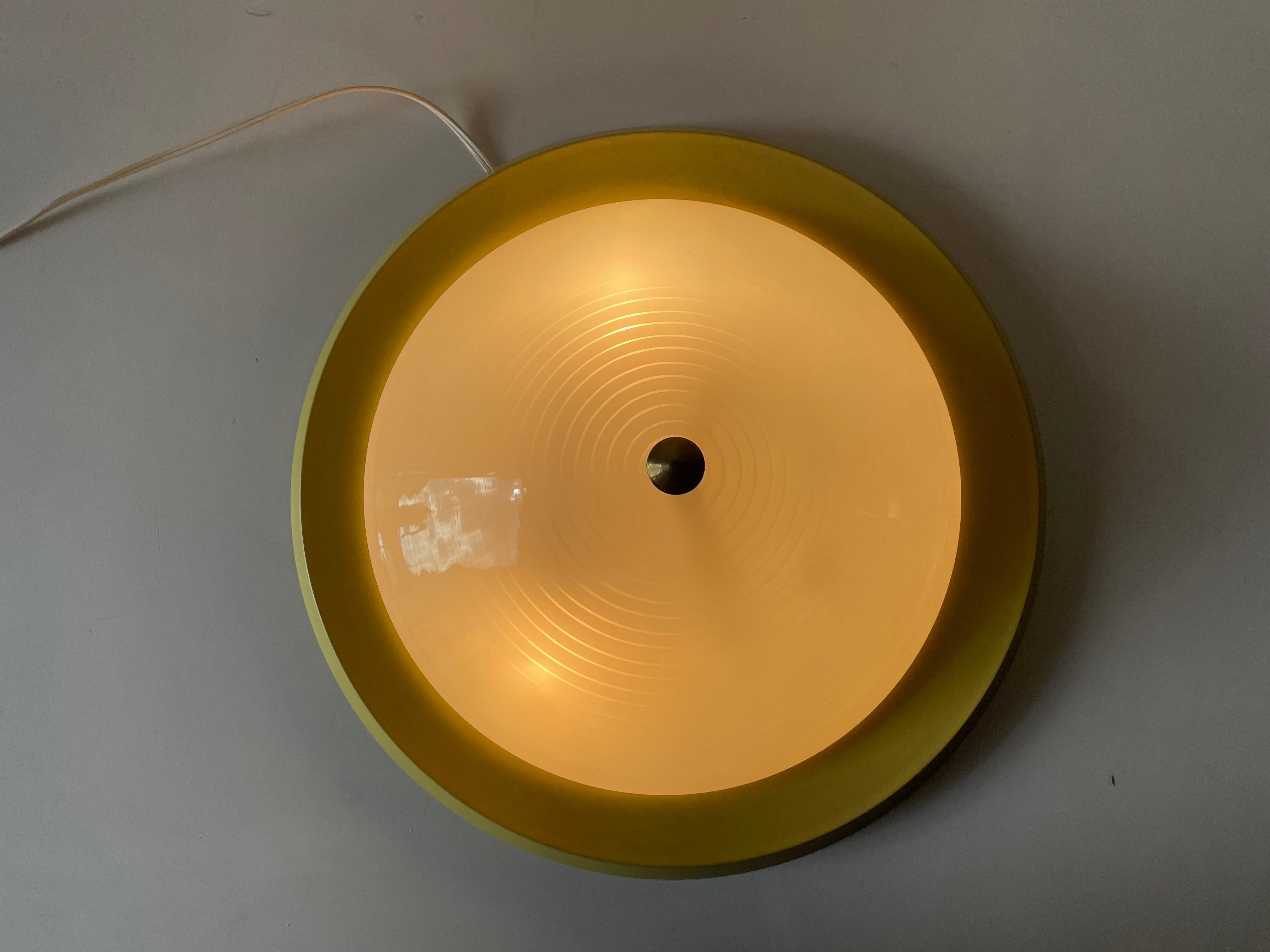 Mid Century Glass & Yellow Metal Flush Mount Ceiling Lamp, 1950s, Germany For Sale 5