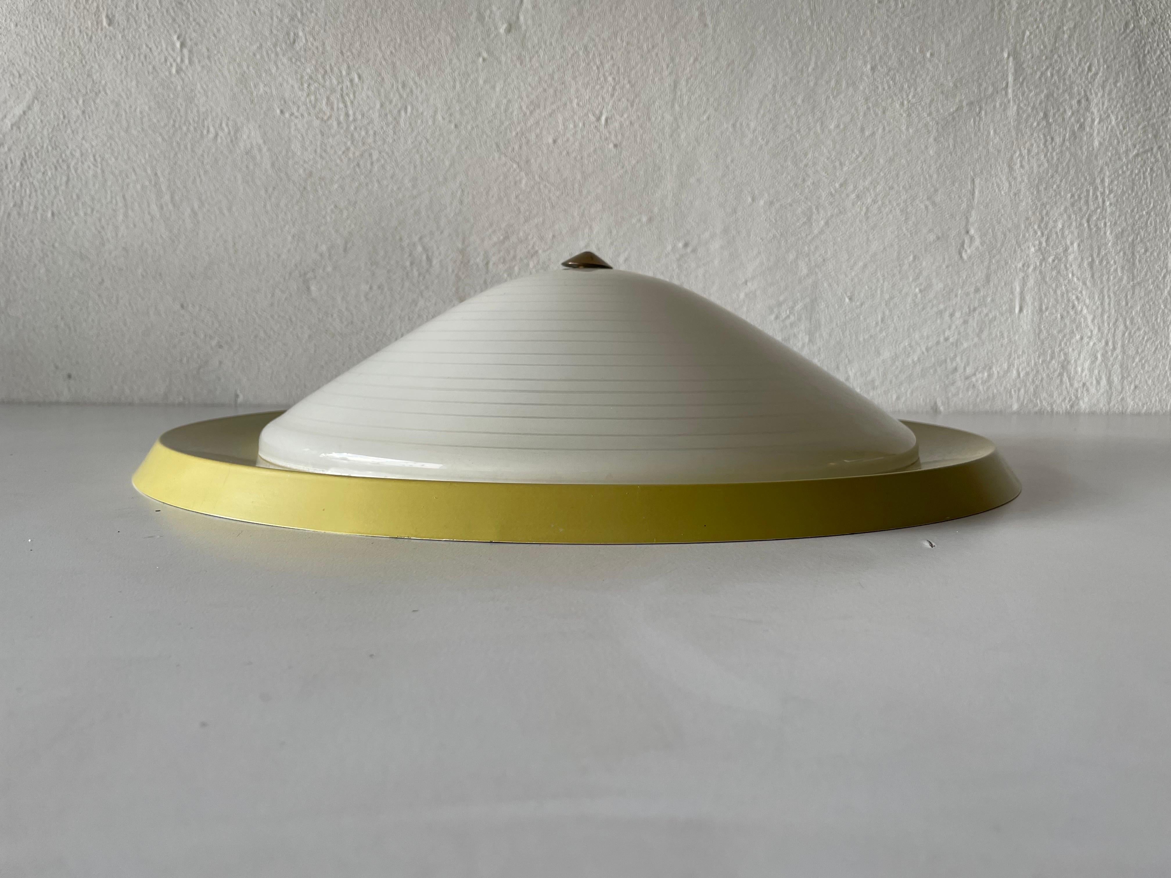 Mid-Century Modern Mid Century Glass & Yellow Metal Flush Mount Ceiling Lamp, 1950s, Germany For Sale