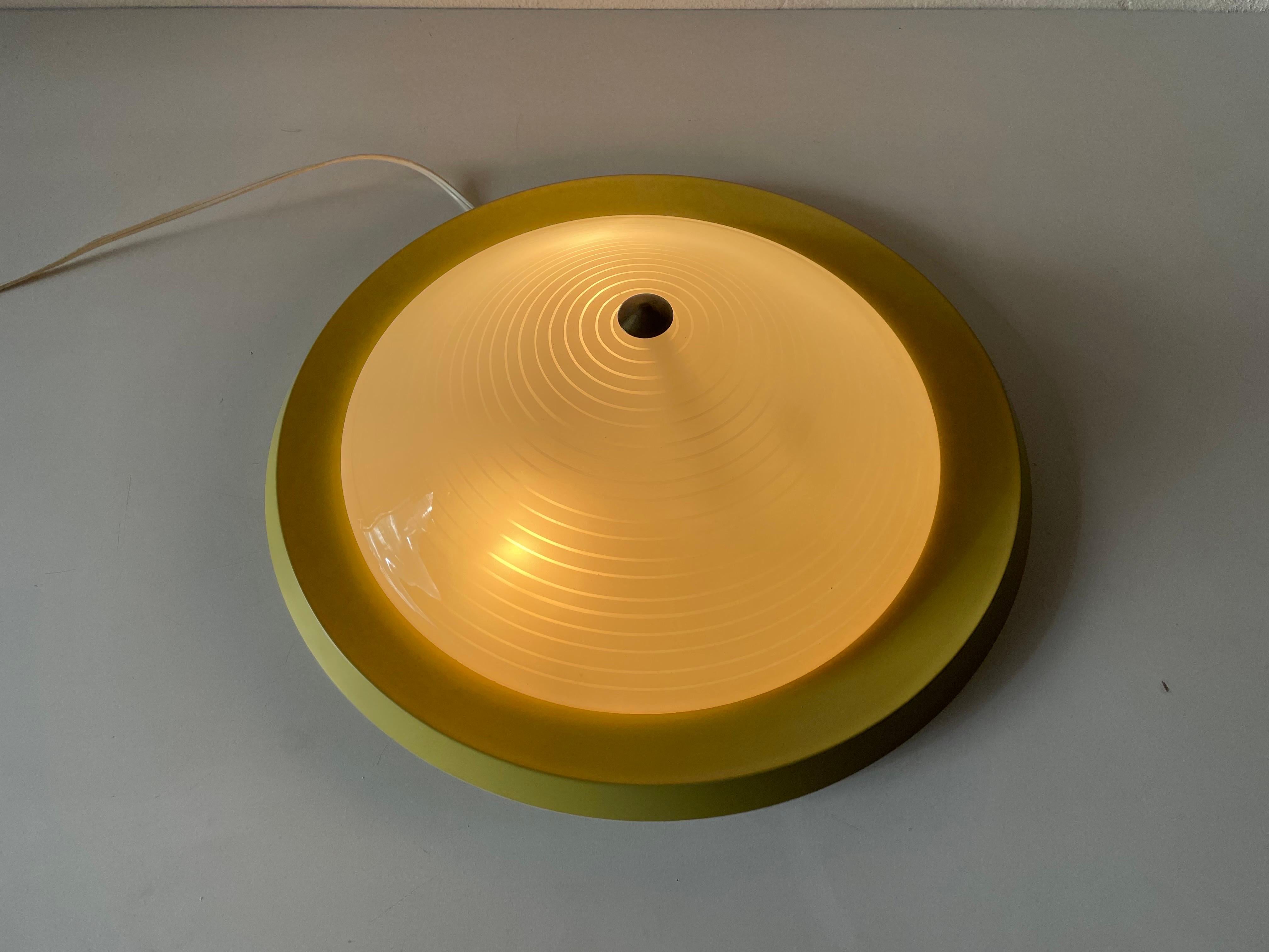 Mid Century Glass & Yellow Metal Flush Mount Ceiling Lamp, 1950s, Germany For Sale 2