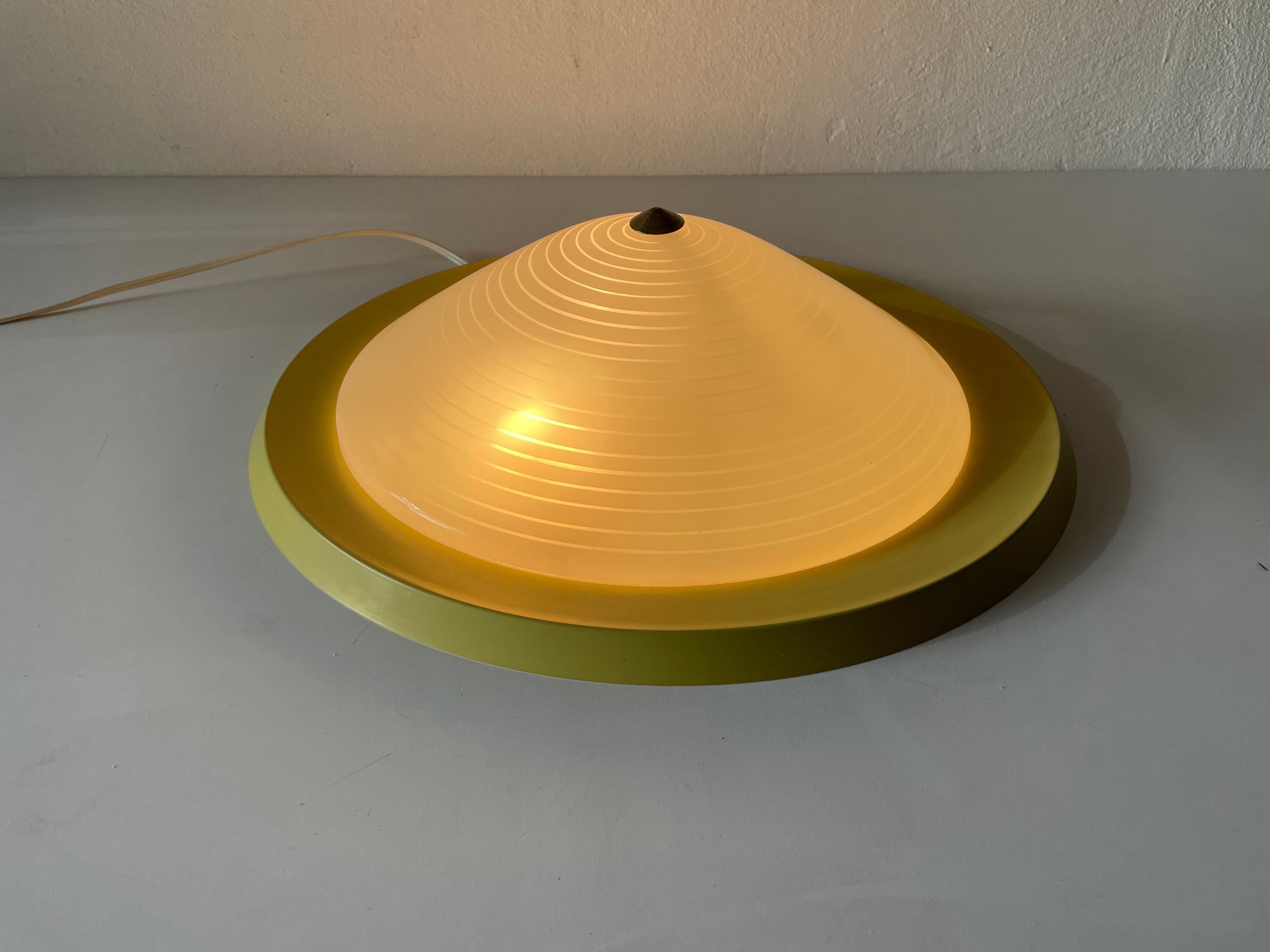 Mid Century Glass & Yellow Metal Flush Mount Ceiling Lamp, 1950s, Germany For Sale 3
