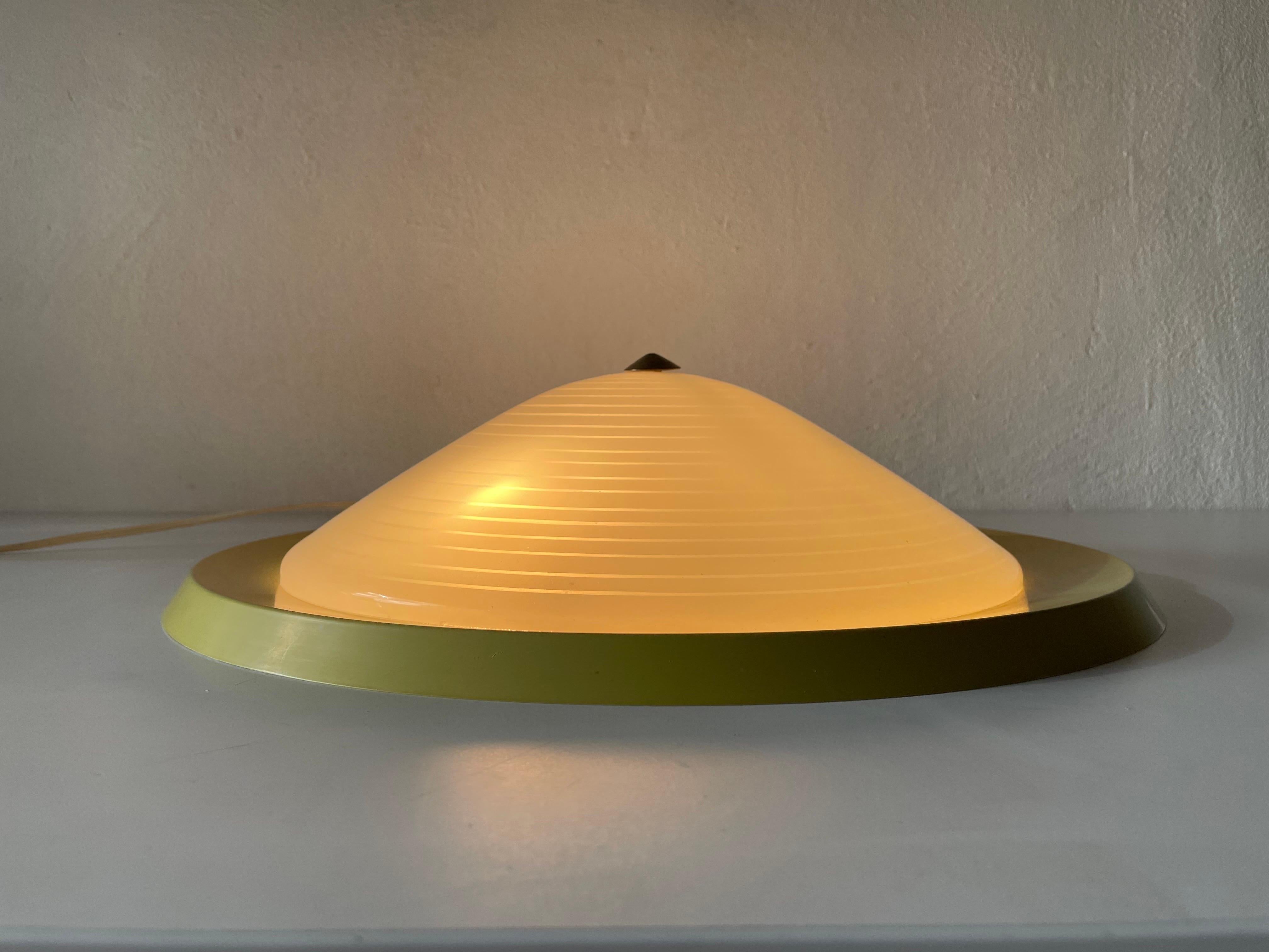 Mid Century Glass & Yellow Metal Flush Mount Ceiling Lamp, 1950s, Germany For Sale 4