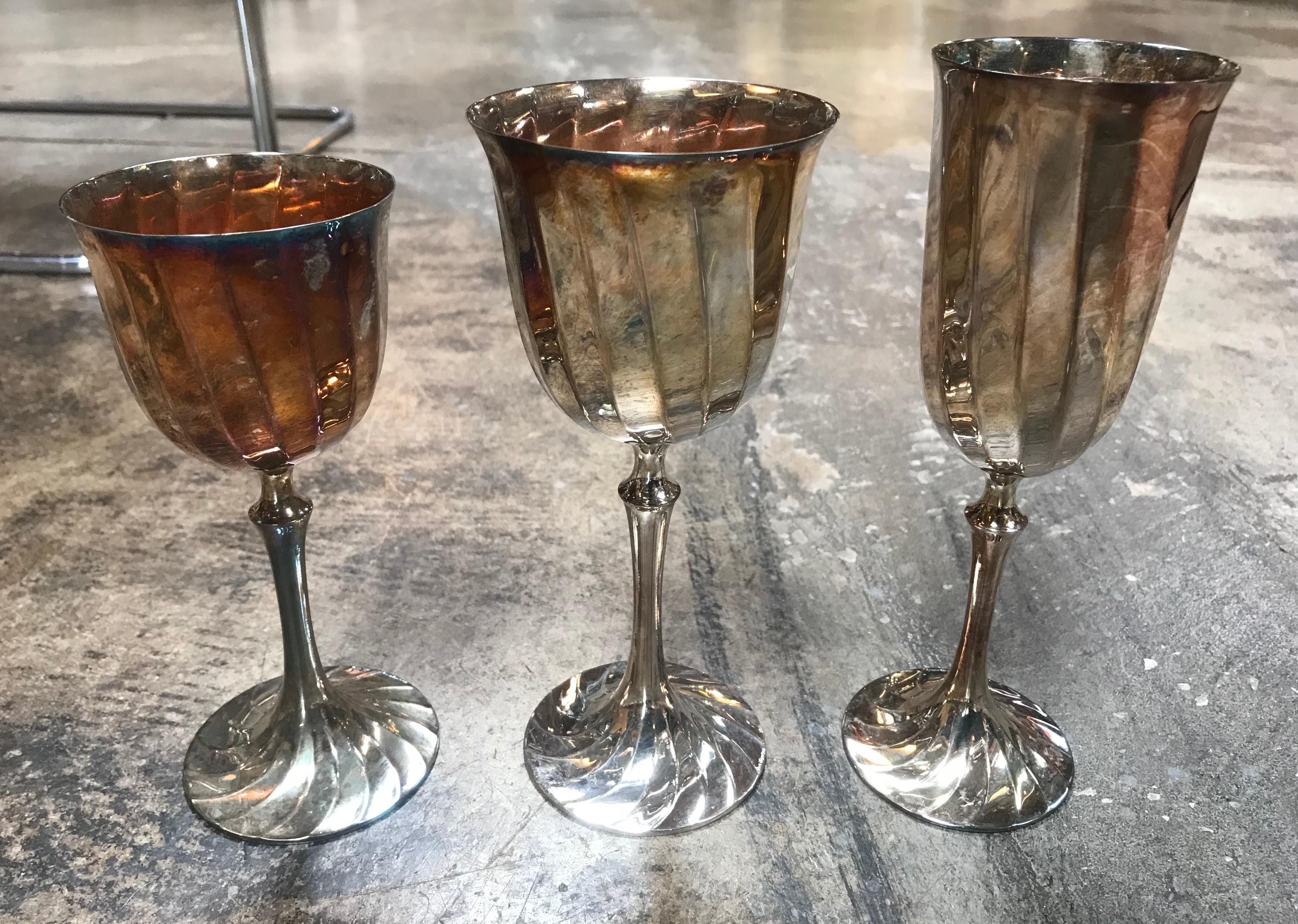 Mid-Century Modern Midcentury Glassware Set for 10 Silver-Plated Glasses, Italy, 1950s