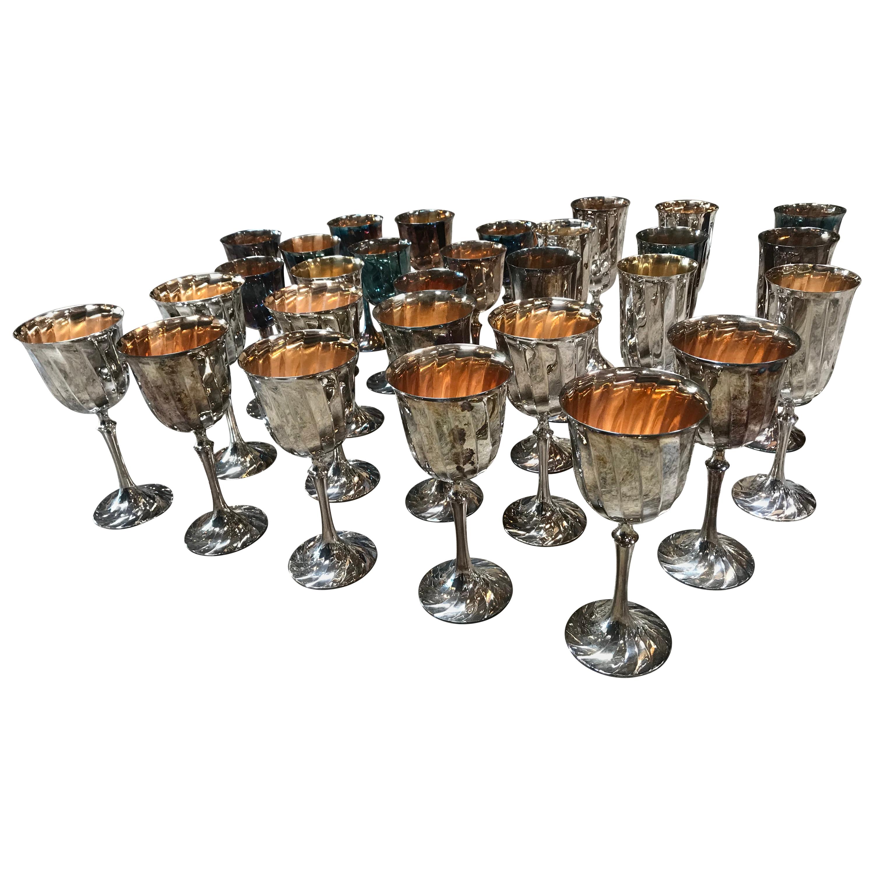 Midcentury Glassware Set for 10 Silver-Plated Glasses, Italy, 1950s