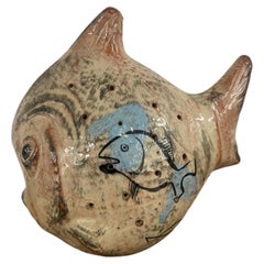 Mid Century Glazed Art Pottery Fish Sculpture by Leon D'Usseau aka DUSSO, 1960s