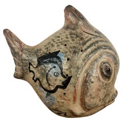 Mid Century Glazed Art Pottery Fish Sculpture by Leon D'Usseau aka DUSSO, 1960s