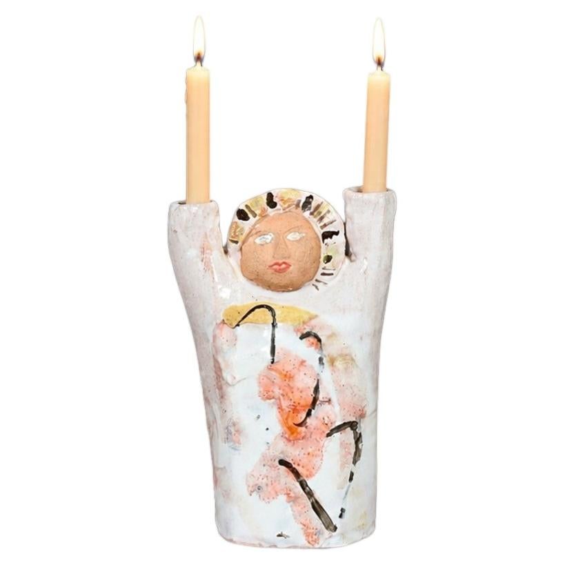 Mid Century Glazed Ceramic Abstract Figure / Candle Holder