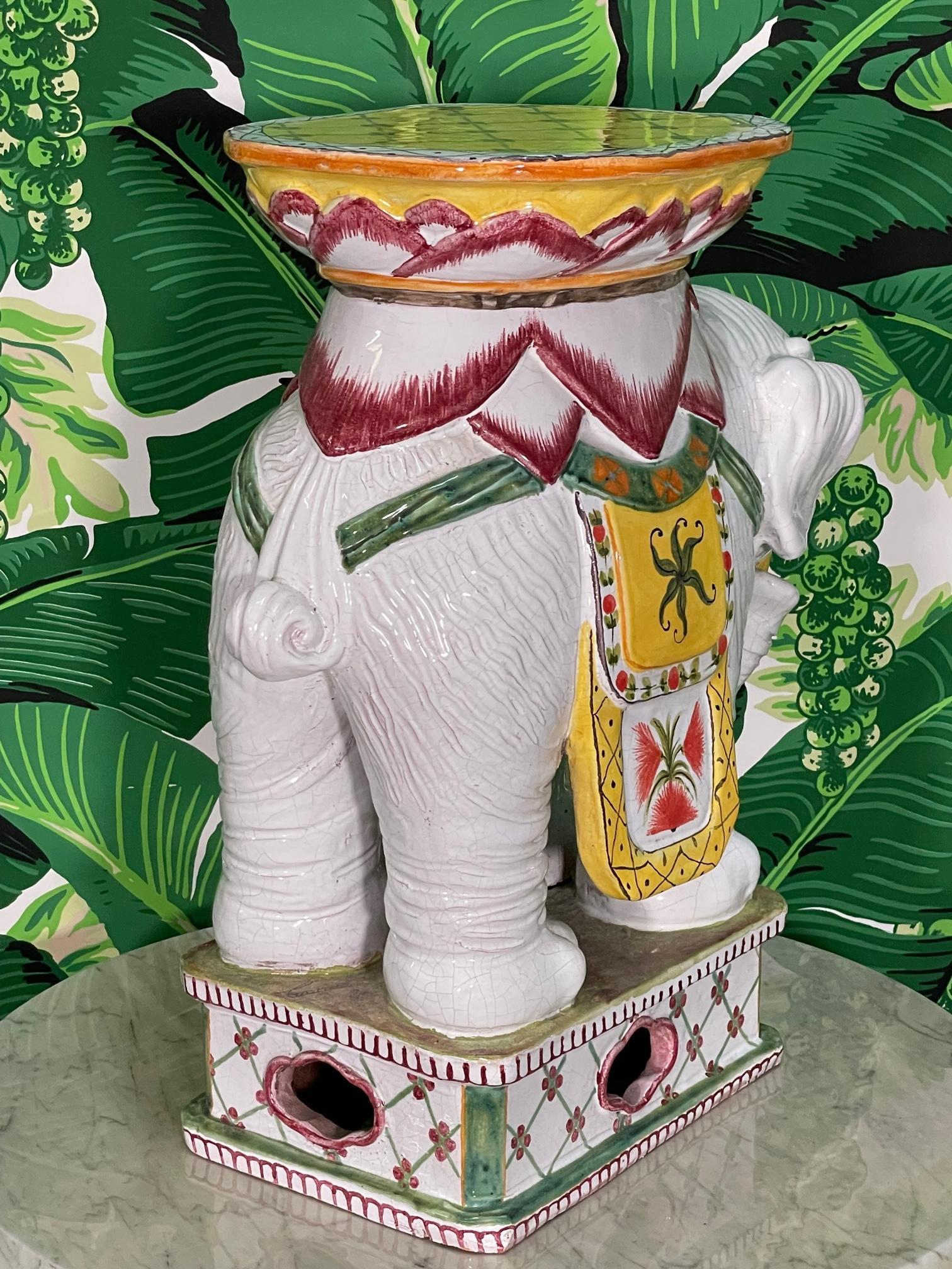 Mid Century Glazed Ceramic Elephant Garden Stool In Good Condition For Sale In Jacksonville, FL