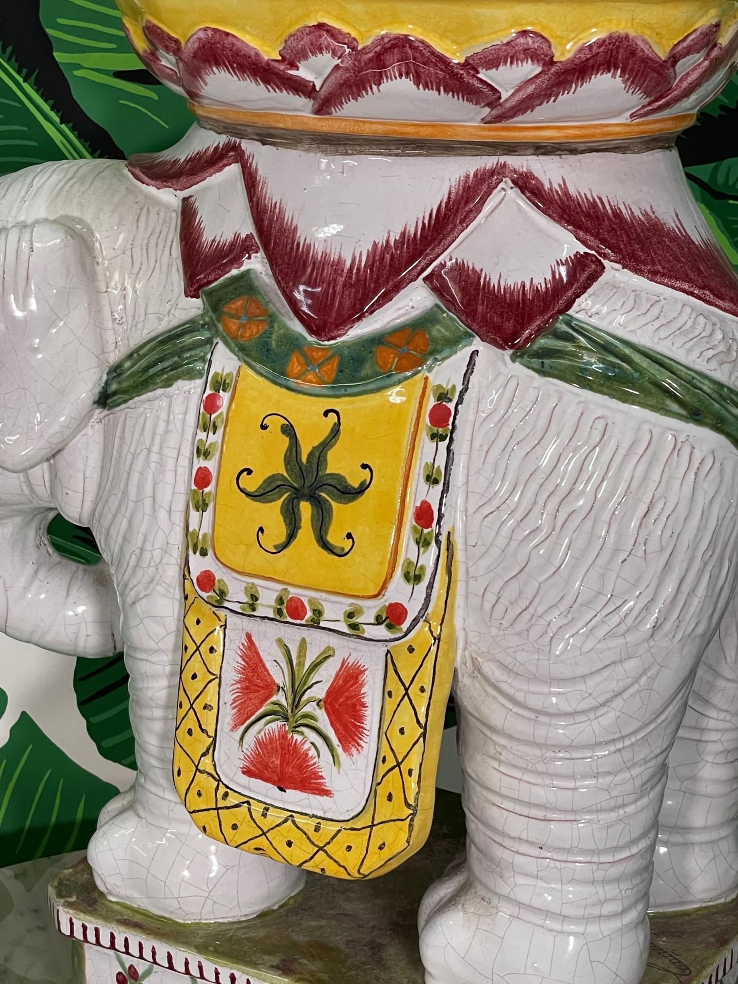Terracotta Mid Century Glazed Ceramic Elephant Garden Stool For Sale