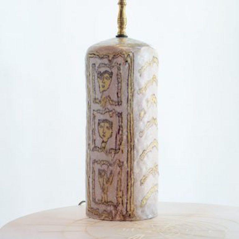 Mid-Century Modern Midcentury Glazed Ceramic Table Lamp Portrait Design By Guido Gambone, Signed