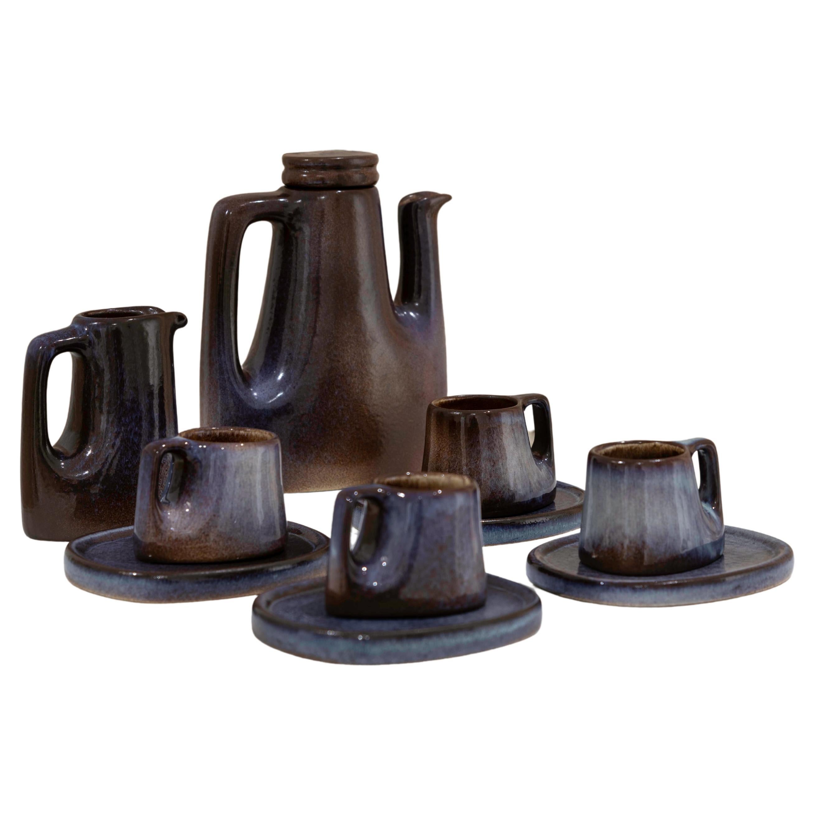 Mid century glazed ceramic tea set signed Stocker For Sale