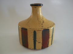 Mid Century Glazed Ceramic Vase with Painted Stripes - Japan - Circa 1950's