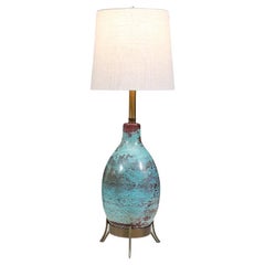Mid-Century Glazed Ceramic w/ Brass Tripod Base Table Lamp by Marbro
