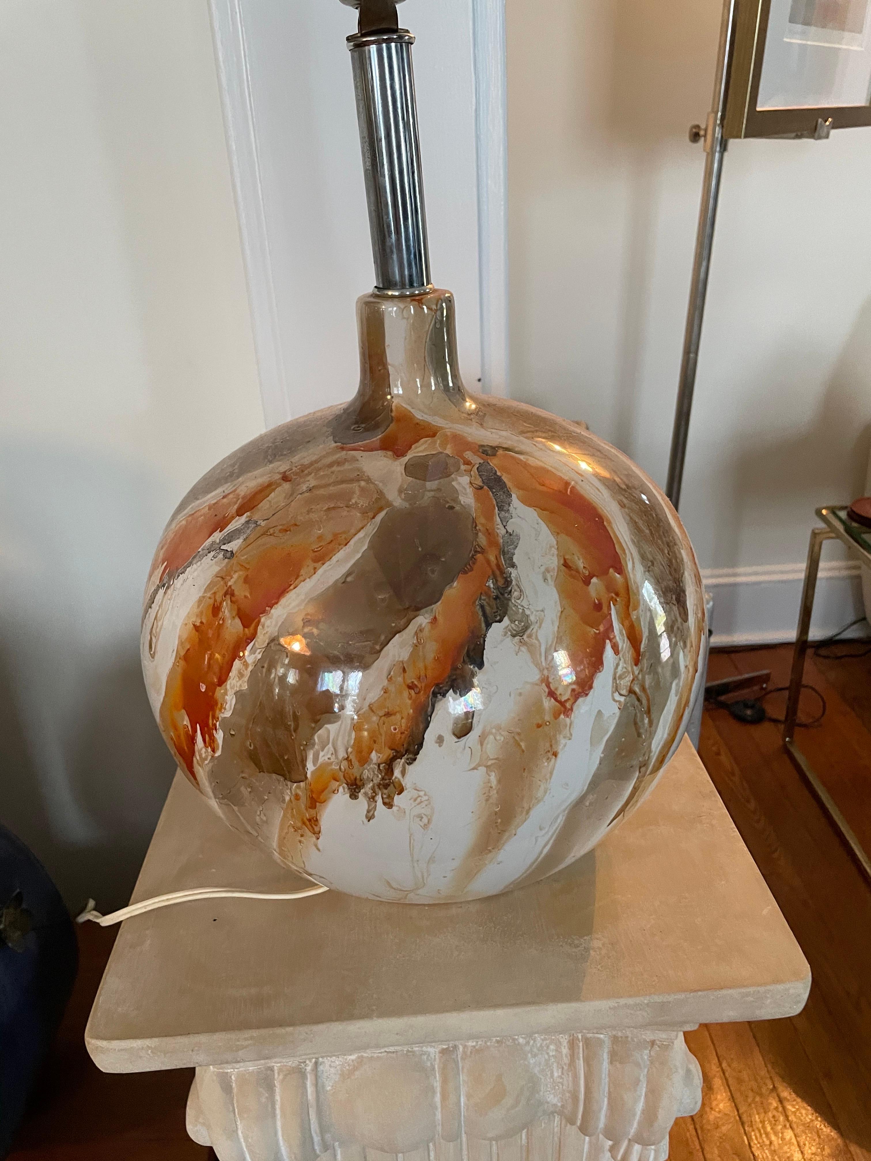 Mid Century Glazed Faux Marble Lamp In Good Condition For Sale In W Allenhurst, NJ