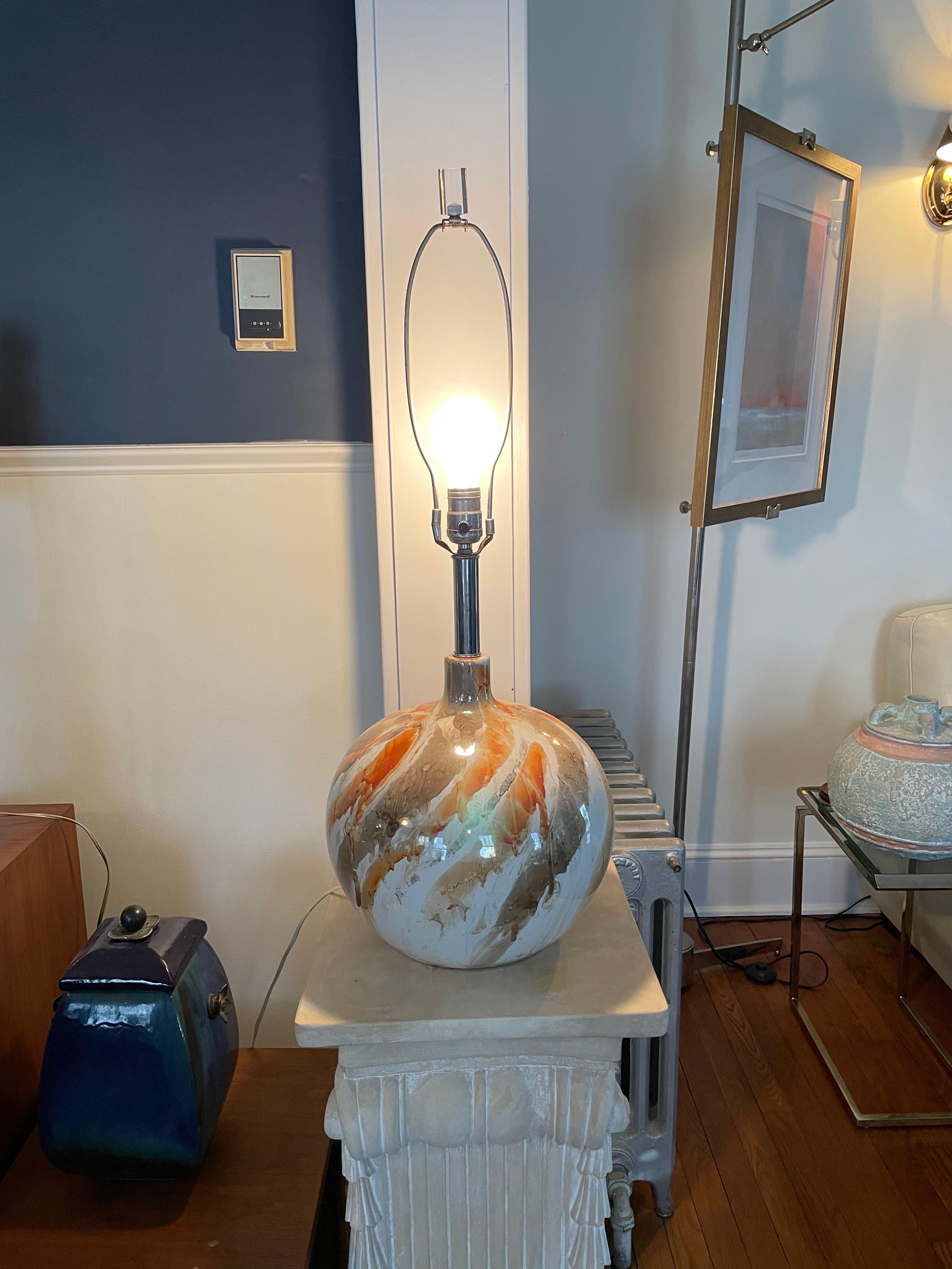 20th Century Mid Century Glazed Faux Marble Lamp For Sale