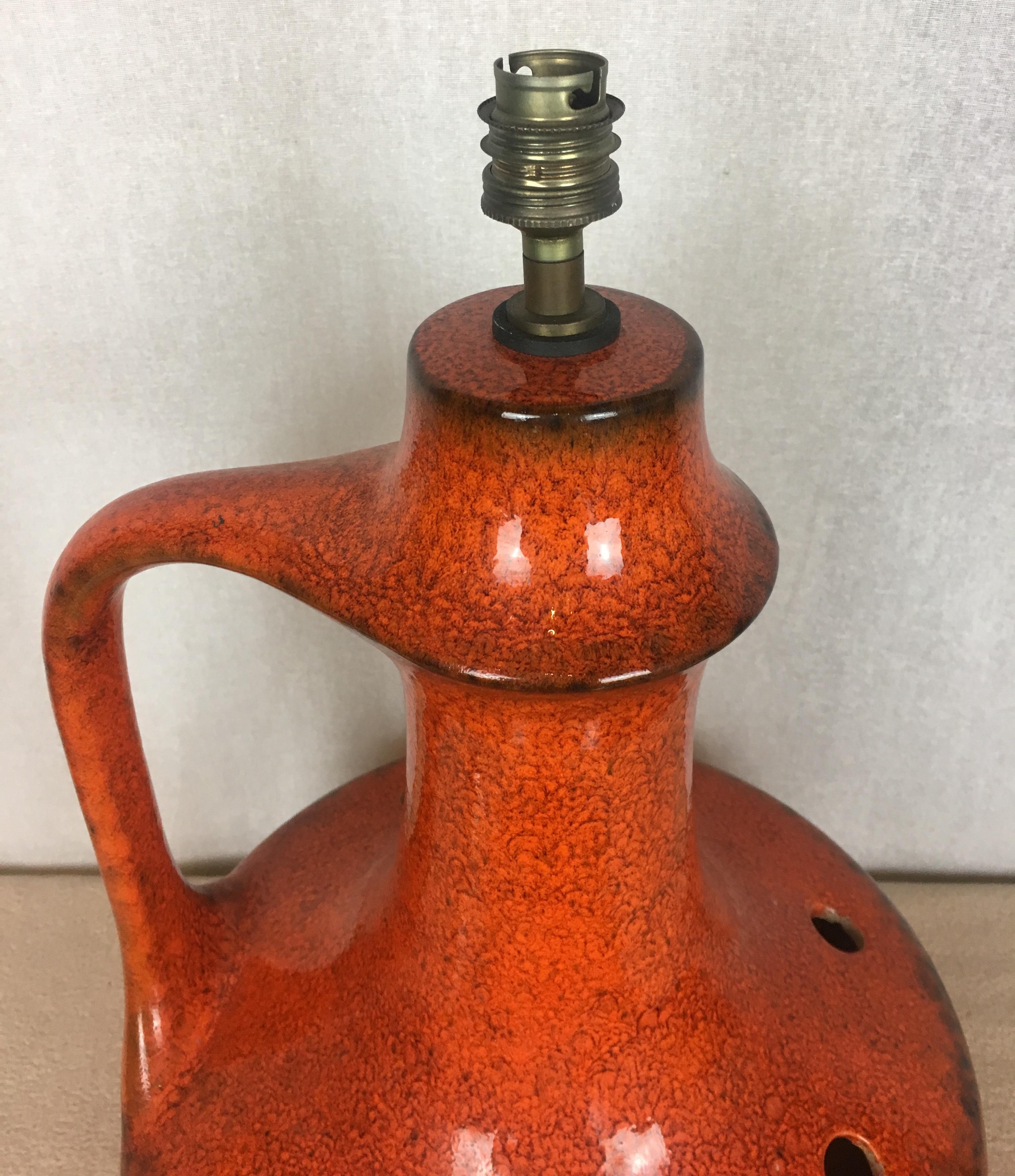 Midcentury Glazed Burnt Orange Ceramic Table Lamp, circa 1950s 4