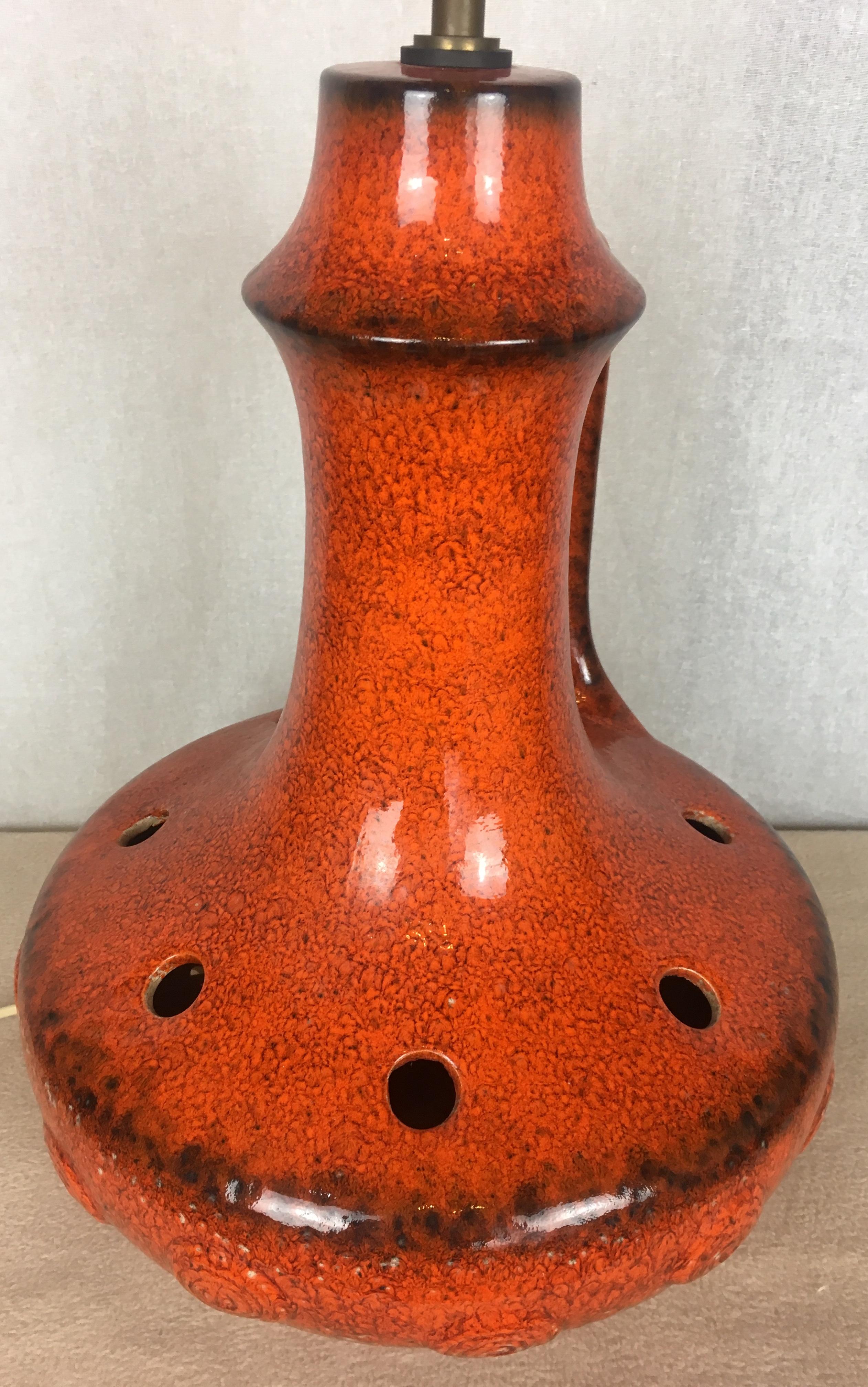 Midcentury Glazed Burnt Orange Ceramic Table Lamp, circa 1950s In Good Condition In Miami, FL
