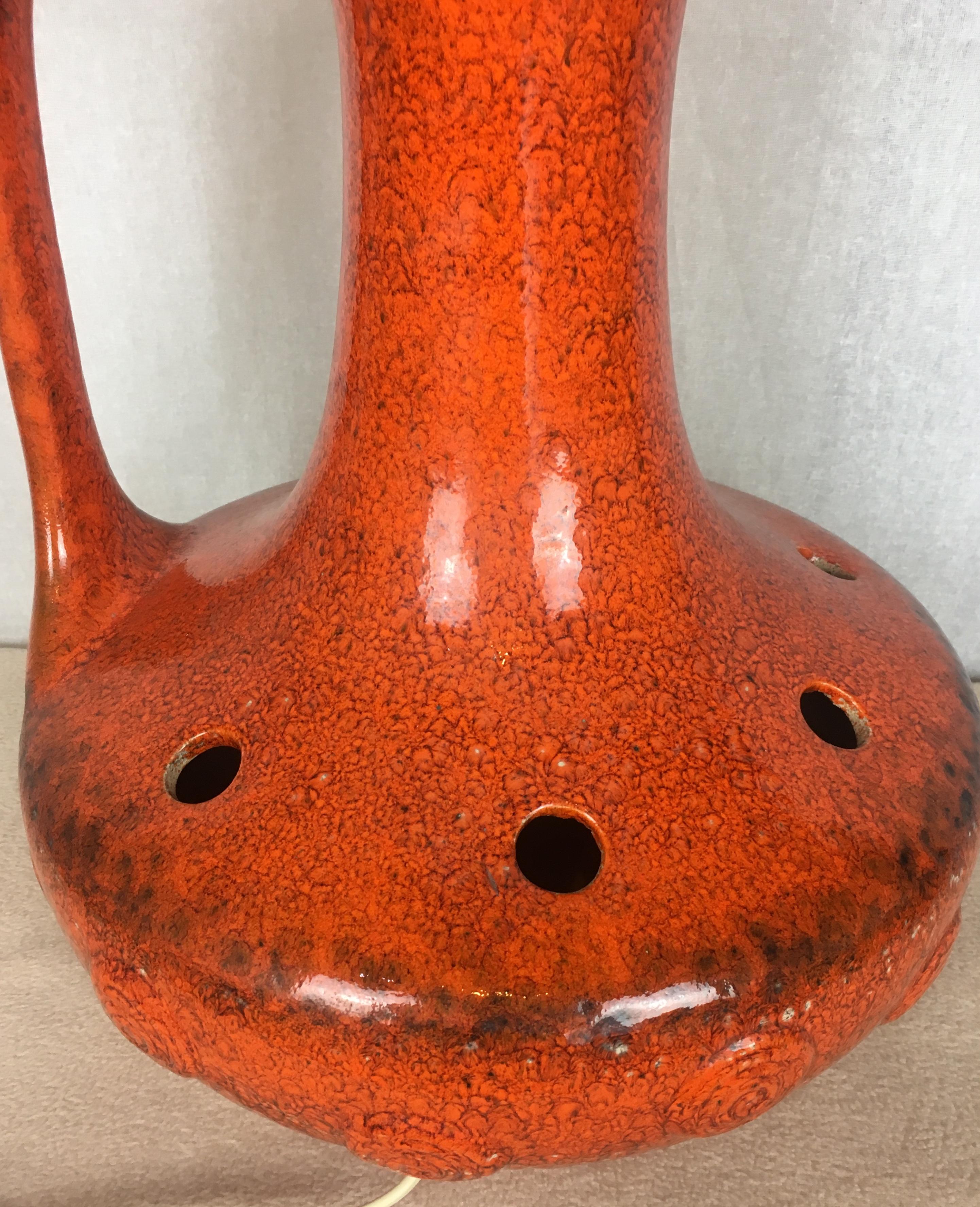 Mid-20th Century Midcentury Glazed Burnt Orange Ceramic Table Lamp, circa 1950s