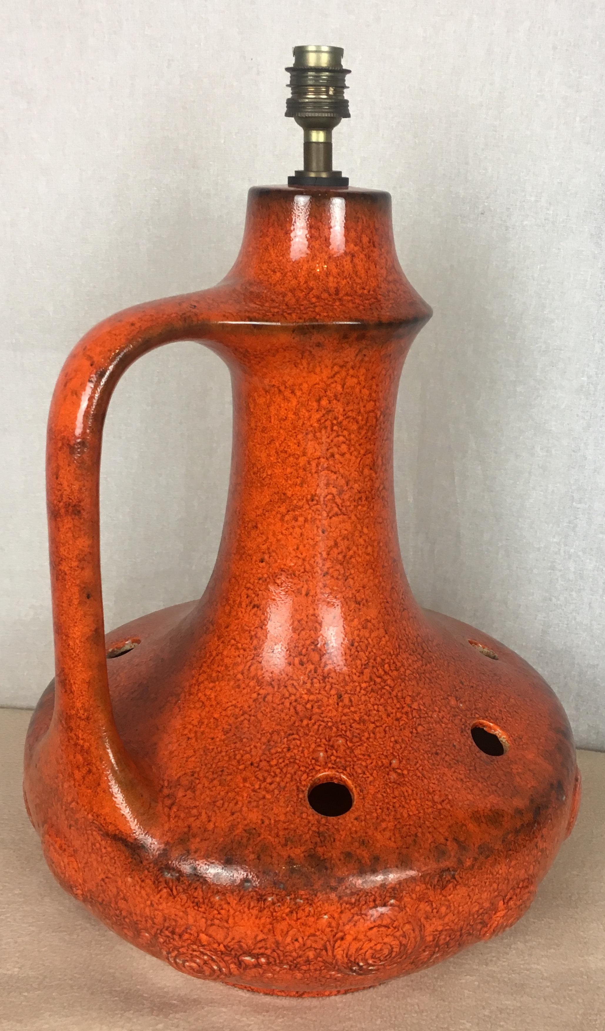 Midcentury Glazed Burnt Orange Ceramic Table Lamp, circa 1950s 1