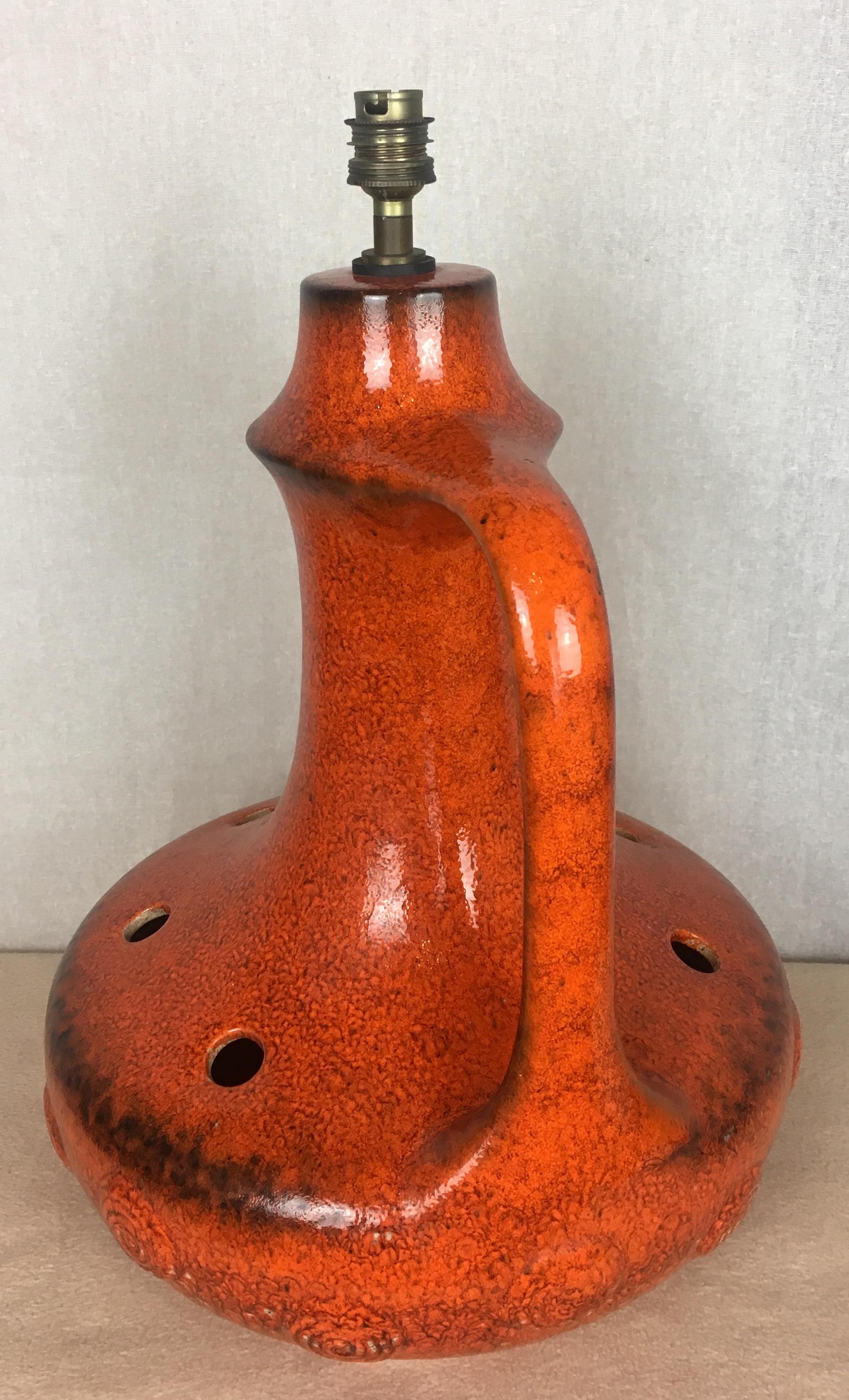 Midcentury Glazed Burnt Orange Ceramic Table Lamp, circa 1950s 2