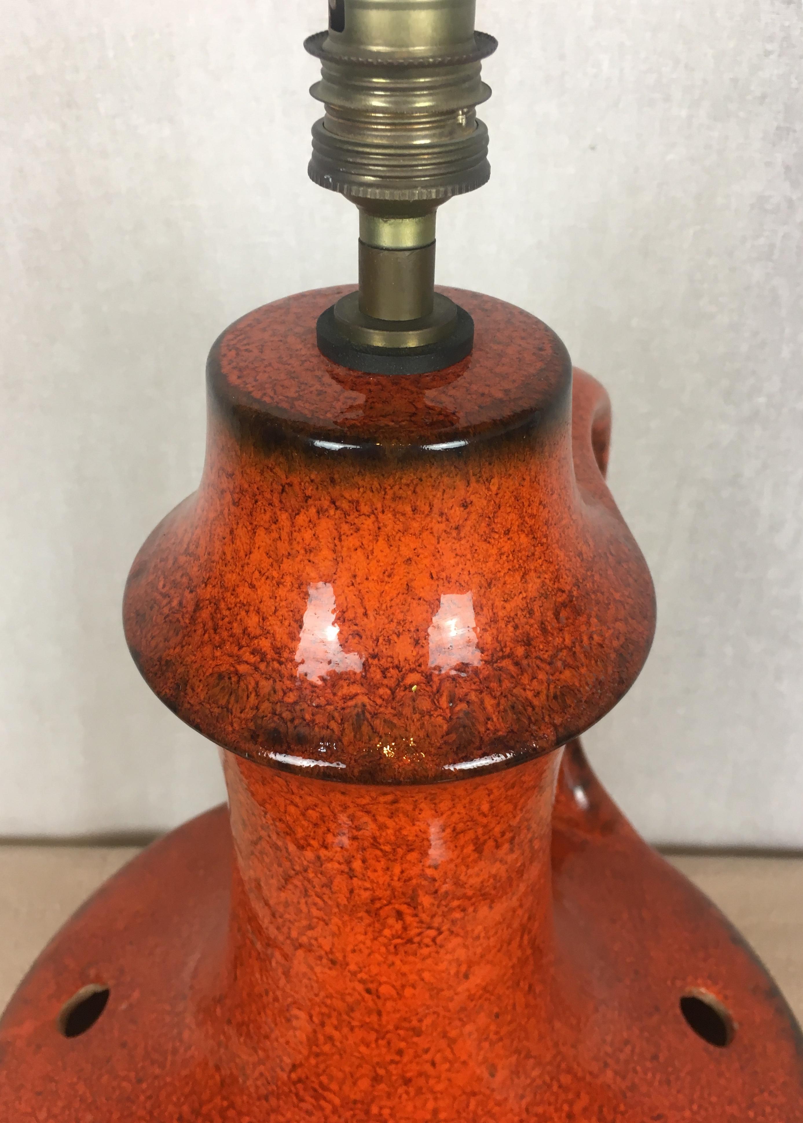 Midcentury Glazed Burnt Orange Ceramic Table Lamp, circa 1950s 3