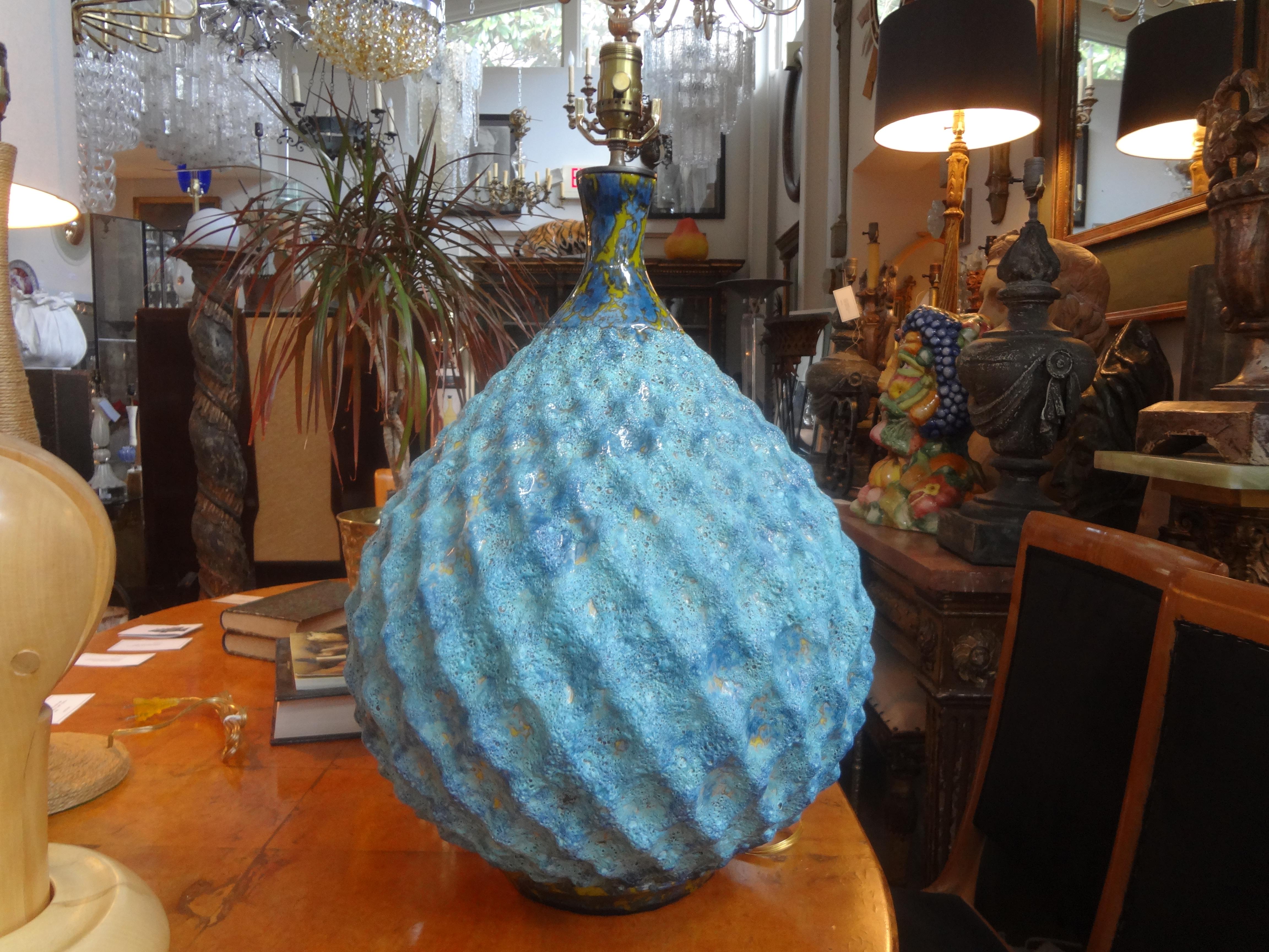Midcentury, Glazed Pottery Artichoke Lamp For Sale 4
