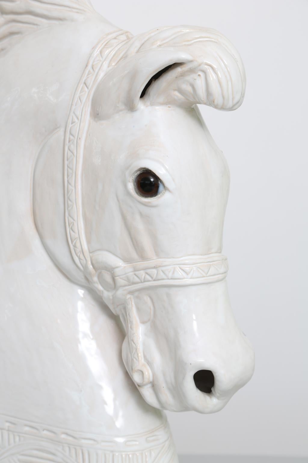 Hollywood Regency Midcentury Glazed Pottery Horse Head Sculpture, France, 1950s