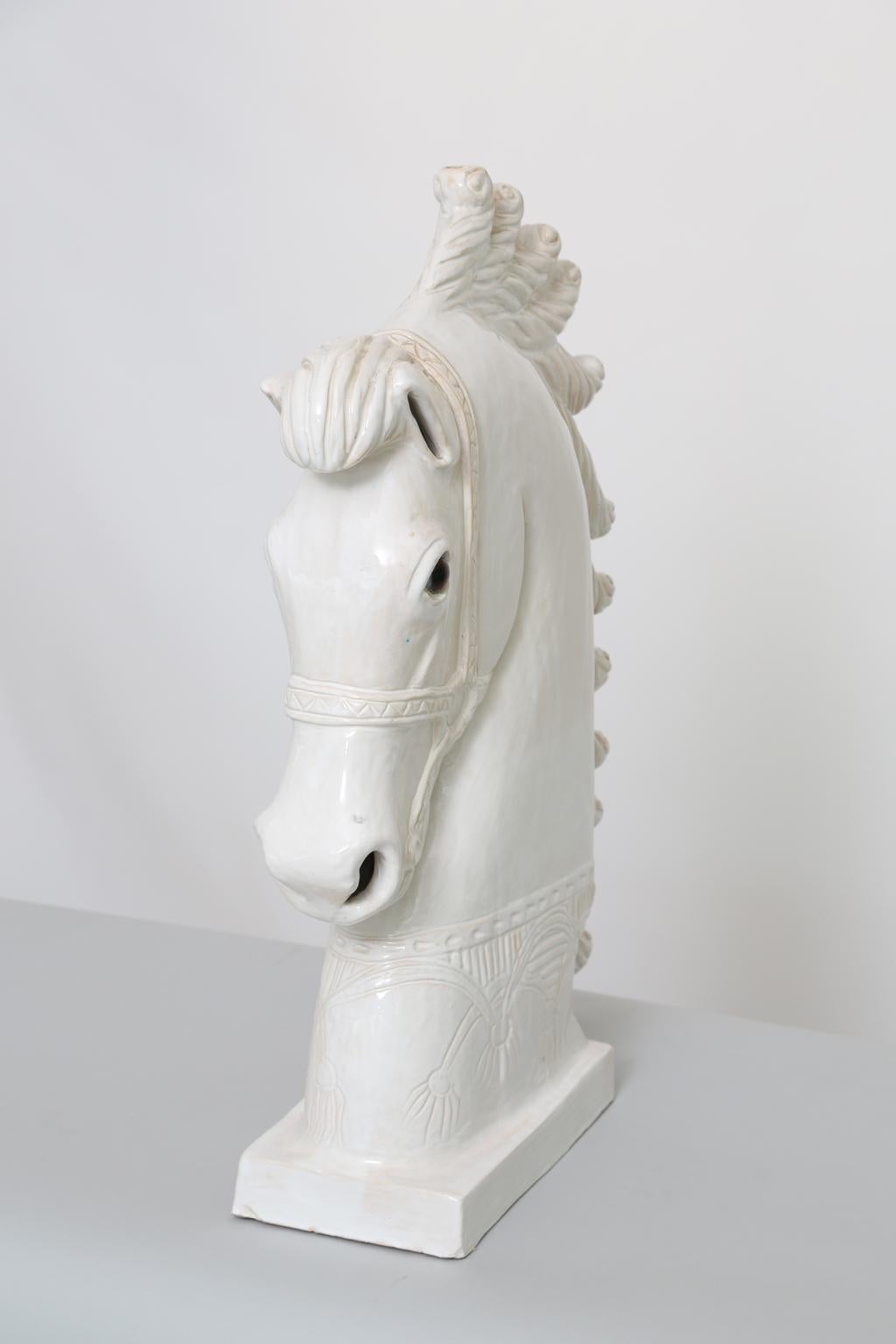 Mid-20th Century Midcentury Glazed Pottery Horse Head Sculpture, France, 1950s