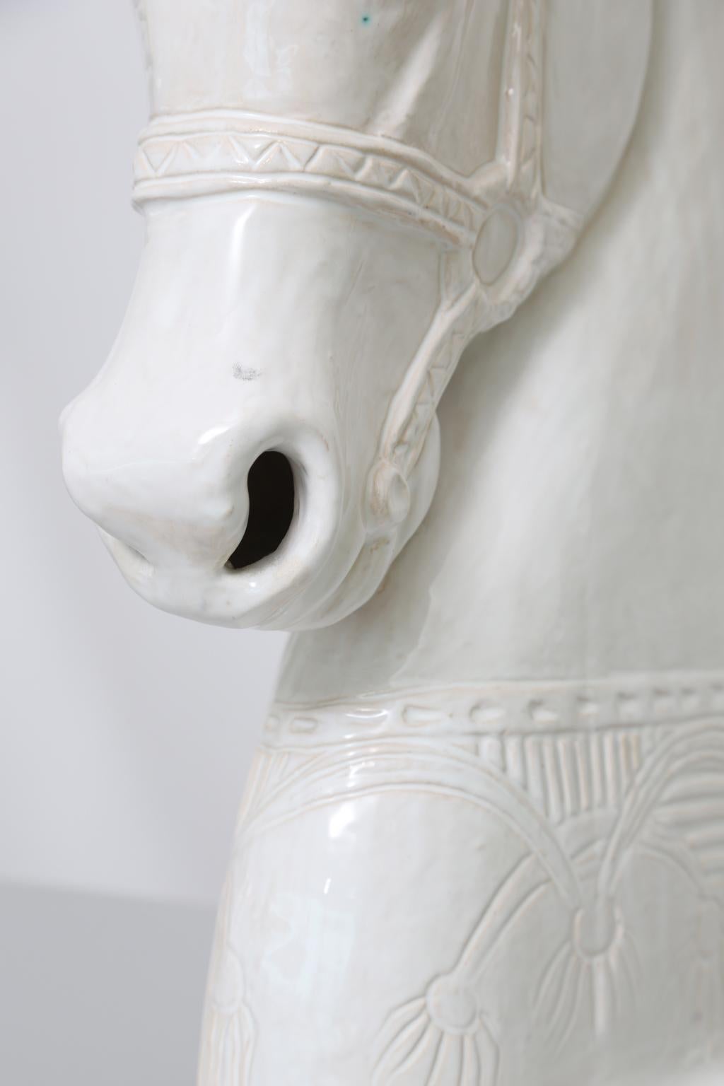 Midcentury Glazed Pottery Horse Head Sculpture, France, 1950s 1